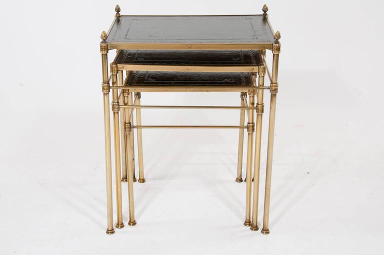 Fine Quality Antique Brass Nest of Tables Leather at 1stDibs