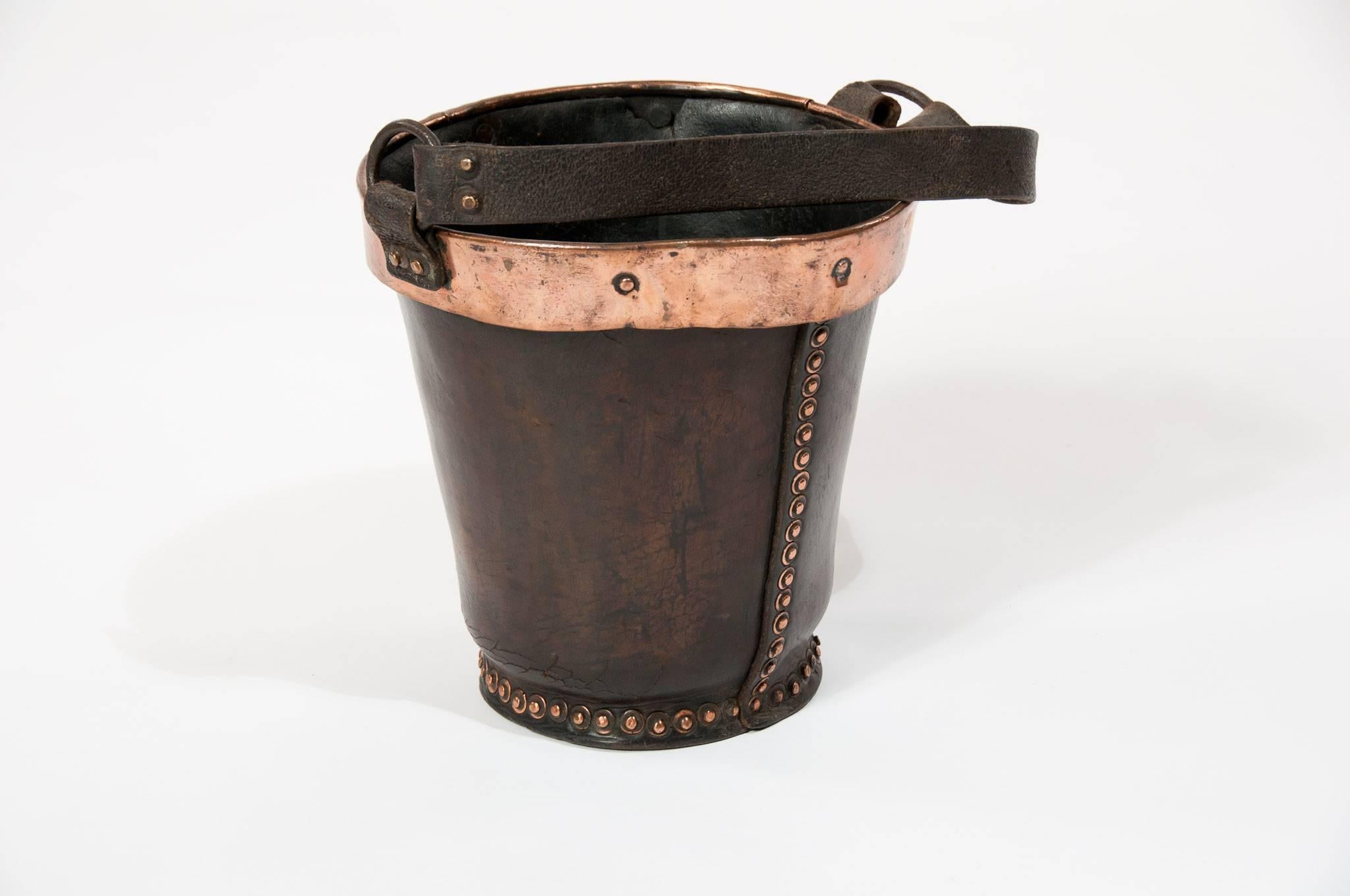 Victorian 19th Century Leather and Copper Fire Bucket