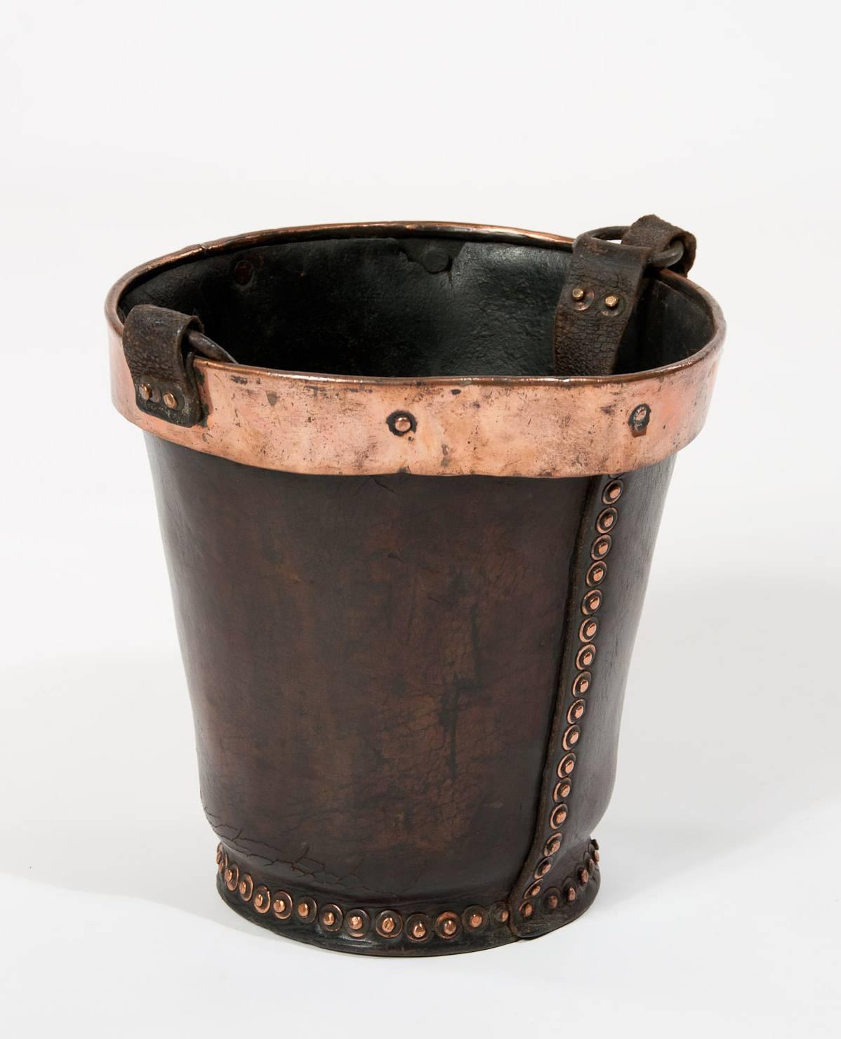 19th Century Leather and Copper Fire Bucket 1