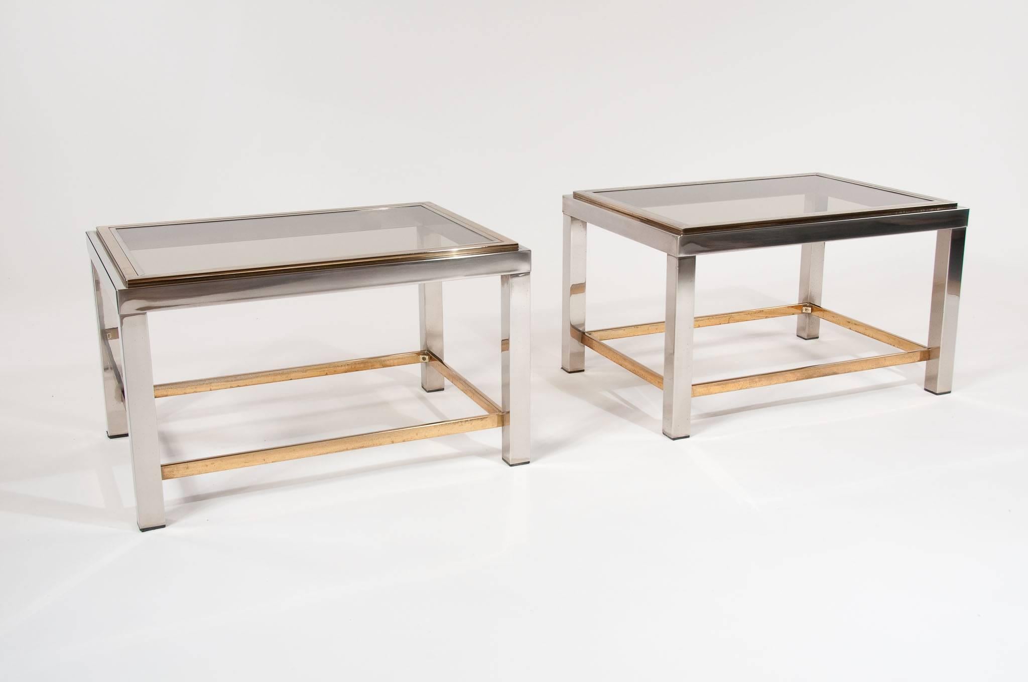 Hollywood Regency Pair of Chrome and Brass Tables Willy Rizzo