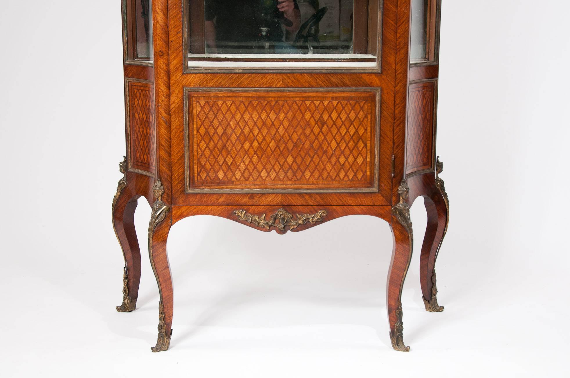 Exceptional Kingwood 19th Century Parquetry Concave Shape Vitrine In Excellent Condition In Benington, Herts