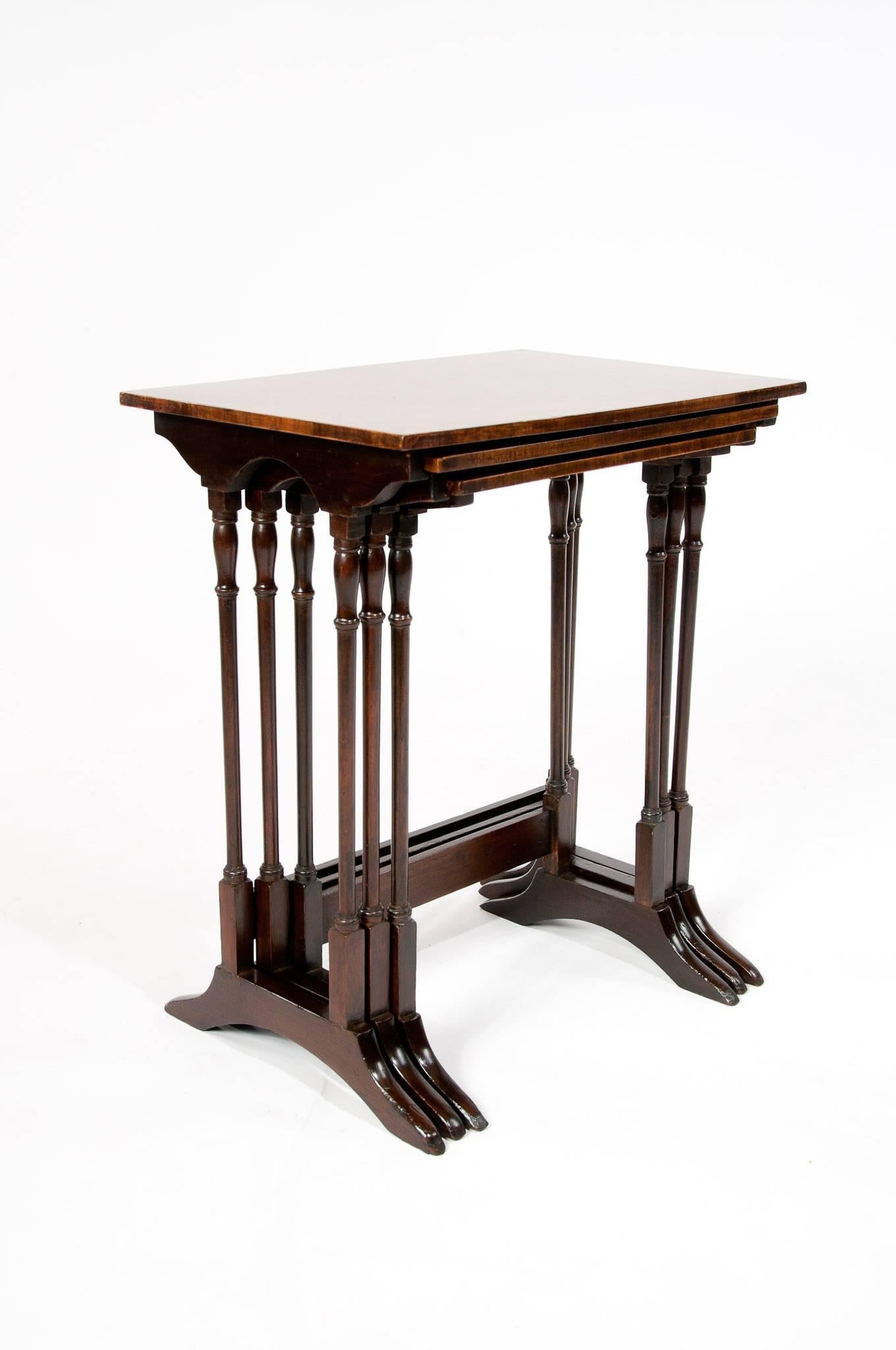 English Quality Antique Nest of Burr Walnut Tables