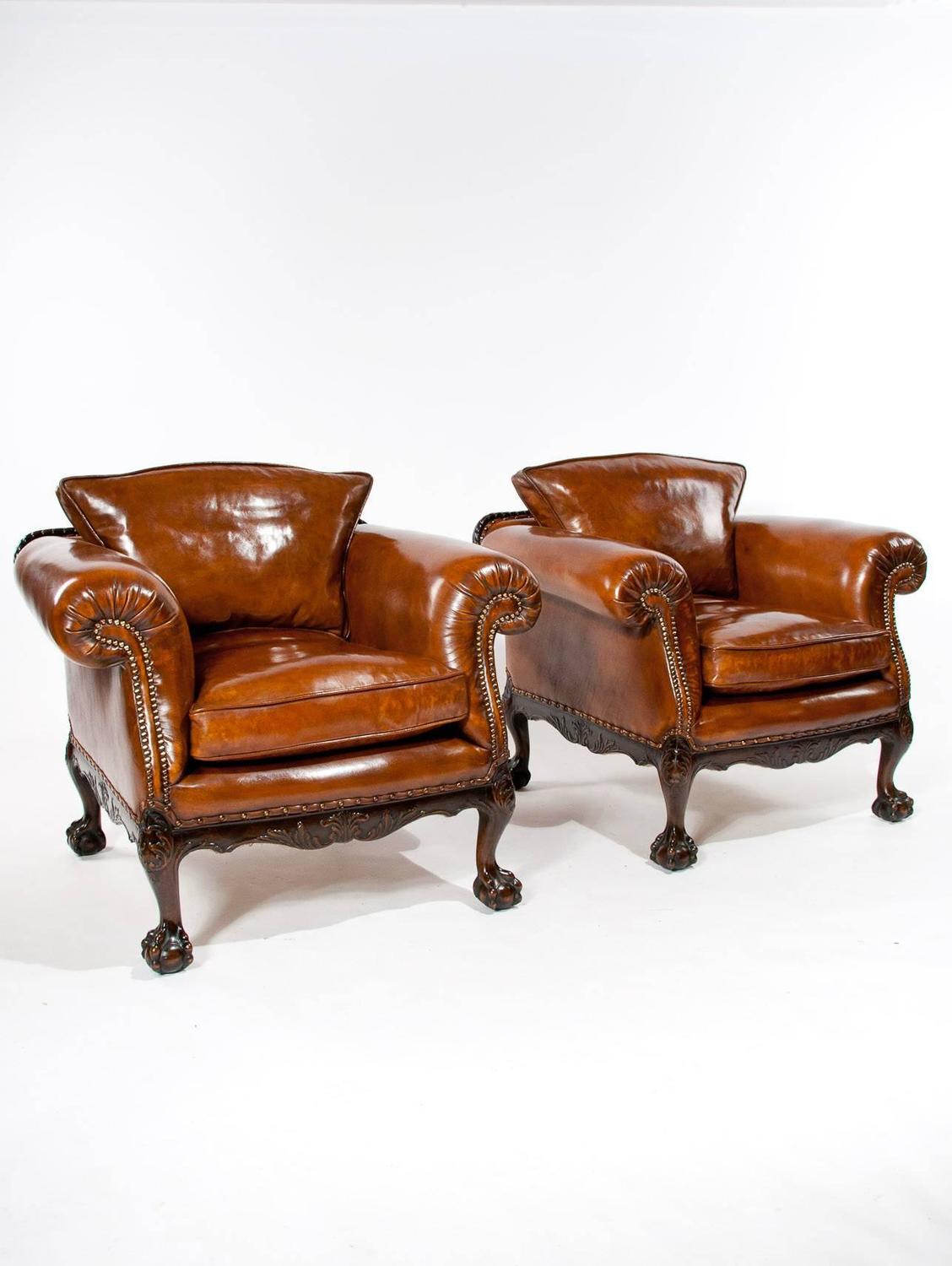 Wonderful Pair of Antique Leather Armchairs at 1stdibs