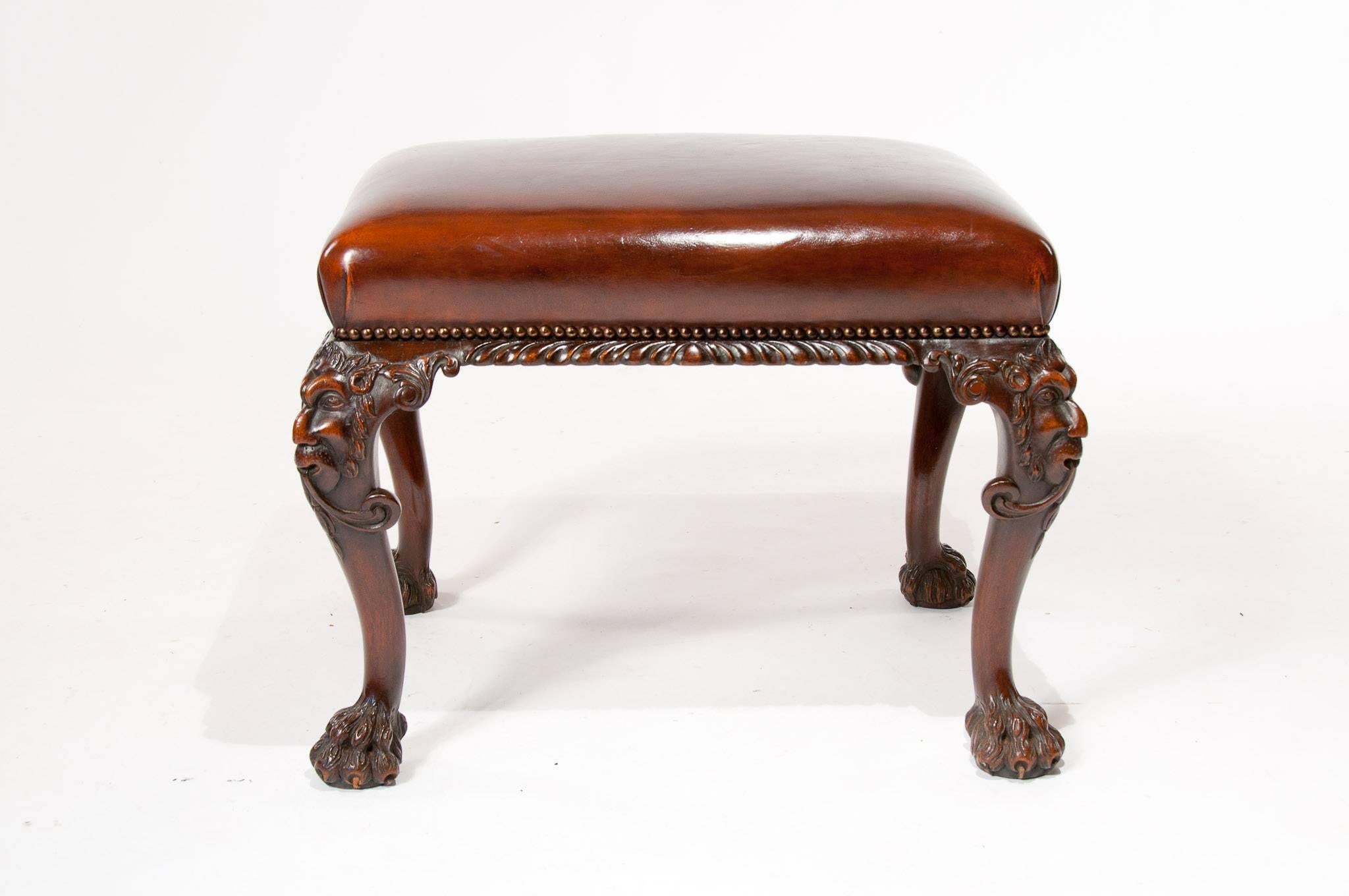 Early 20th Century Fine Quality Antique Walnut Leather Top Stool