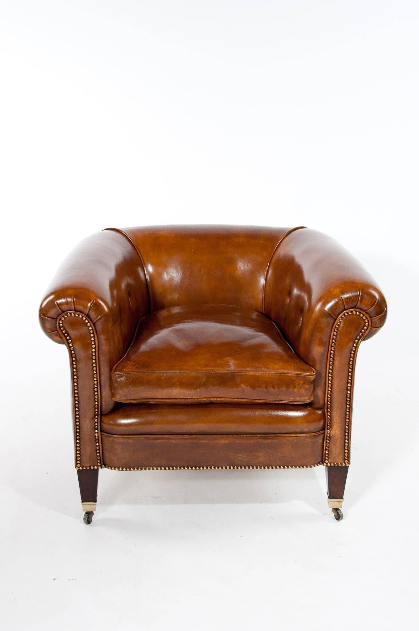 Quality Pair of Antique Leather Tub Armchairs 2