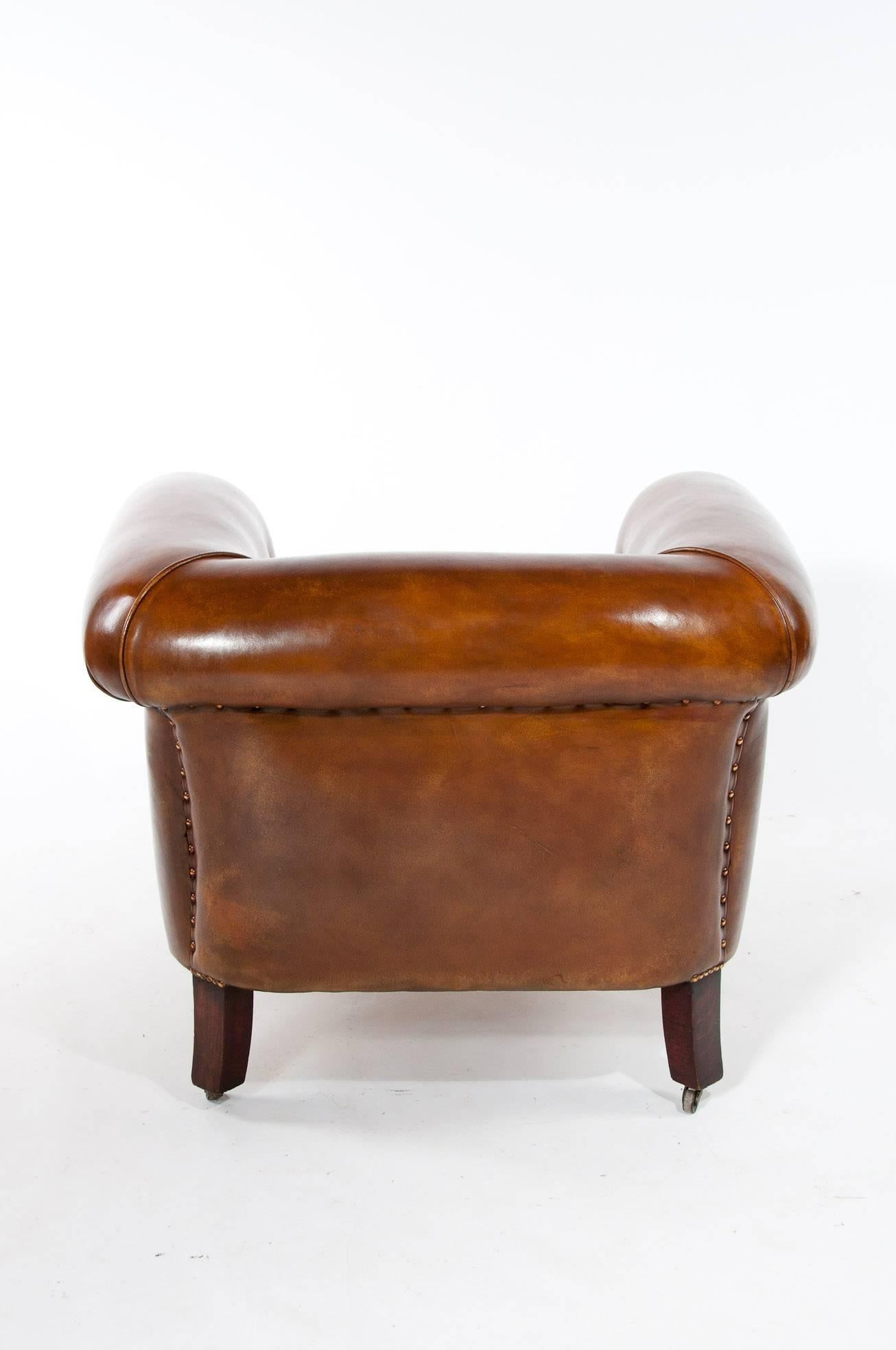 Quality Pair of Antique Leather Tub Armchairs 4