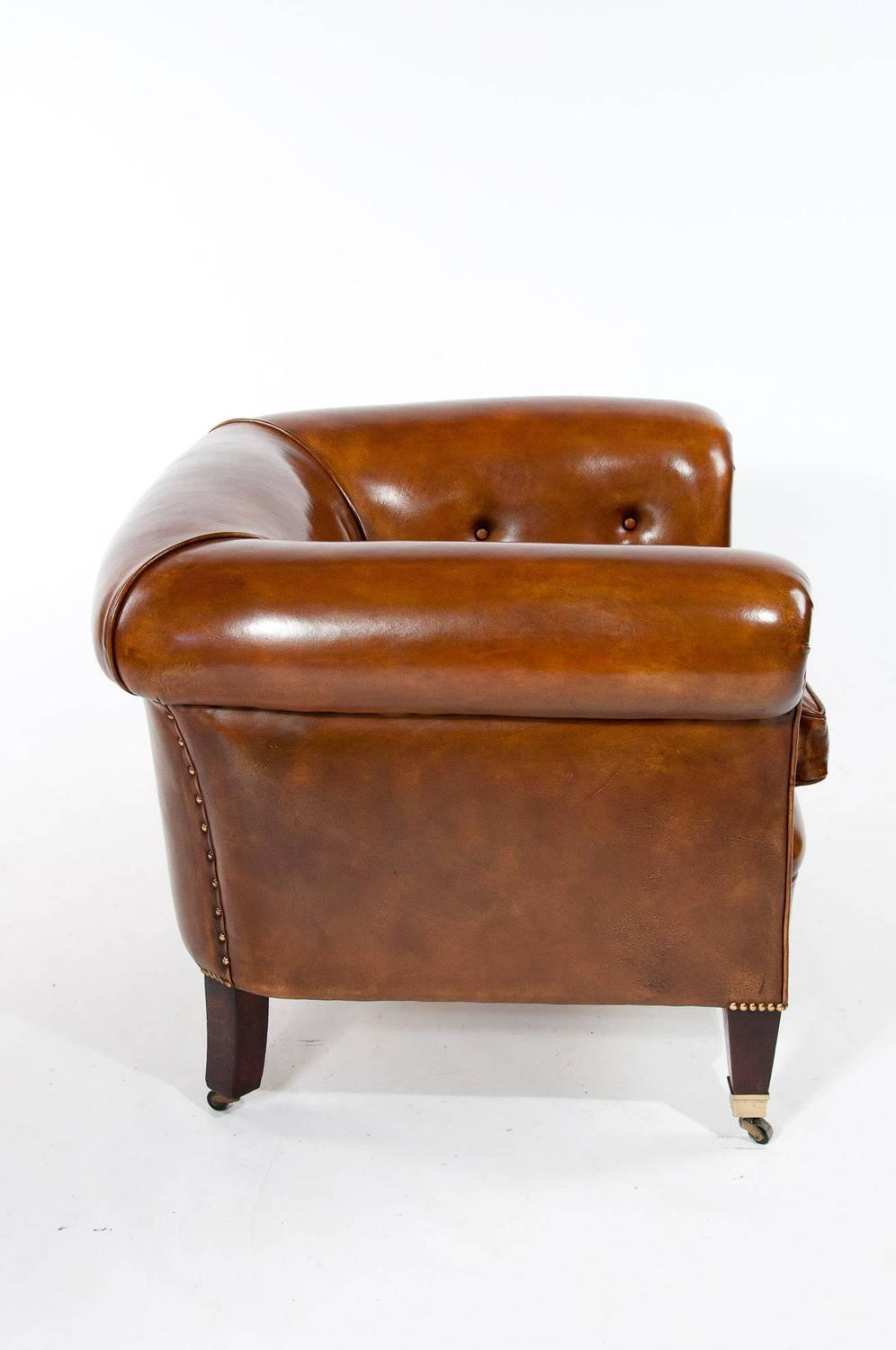 Quality Pair of Antique Leather Tub Armchairs For Sale at 1stdibs