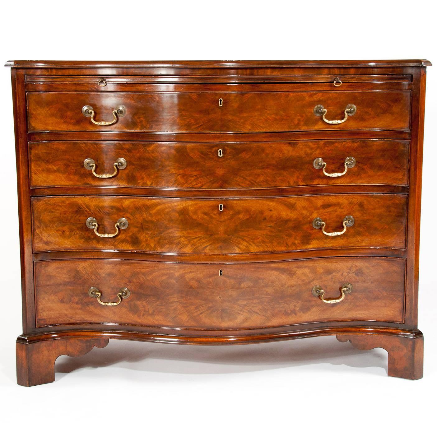 19th Century Antique Flame Mahogany Serpentine Shaped Chest