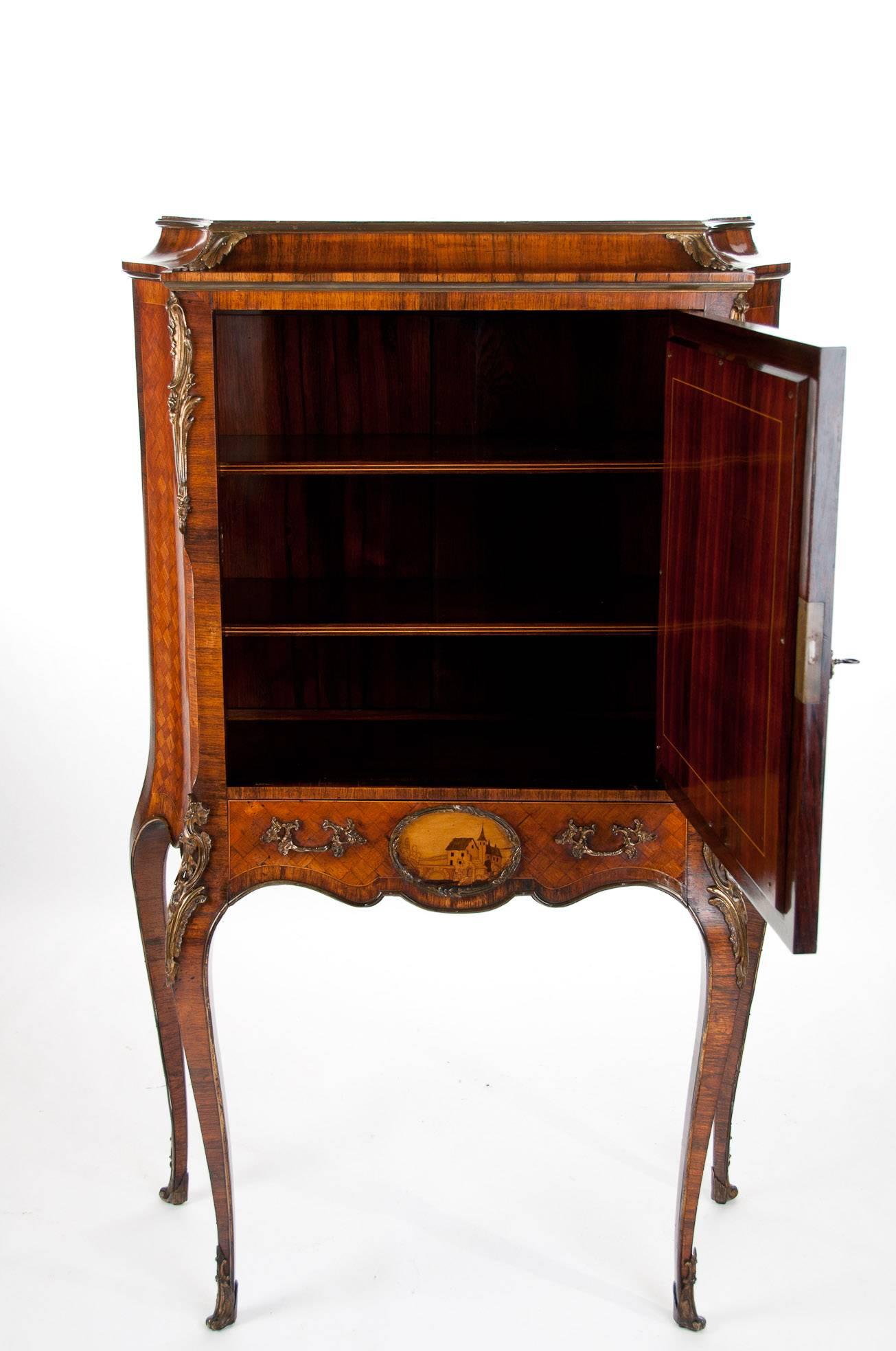 Extremely Fine Shaped 19th Century French Marble-Topped Marquetry Cabinet 3