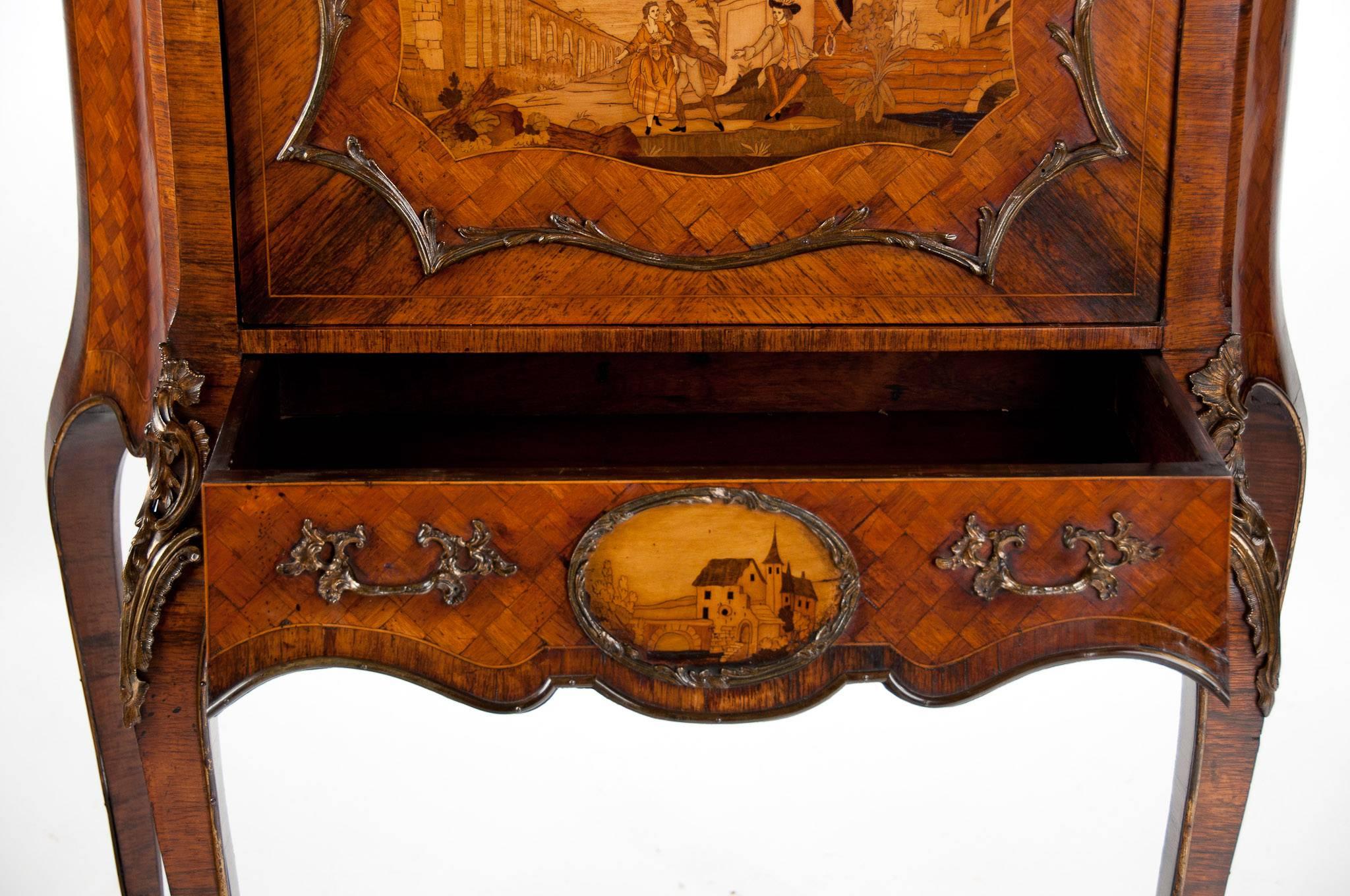 Extremely Fine Shaped 19th Century French Marble-Topped Marquetry Cabinet 2