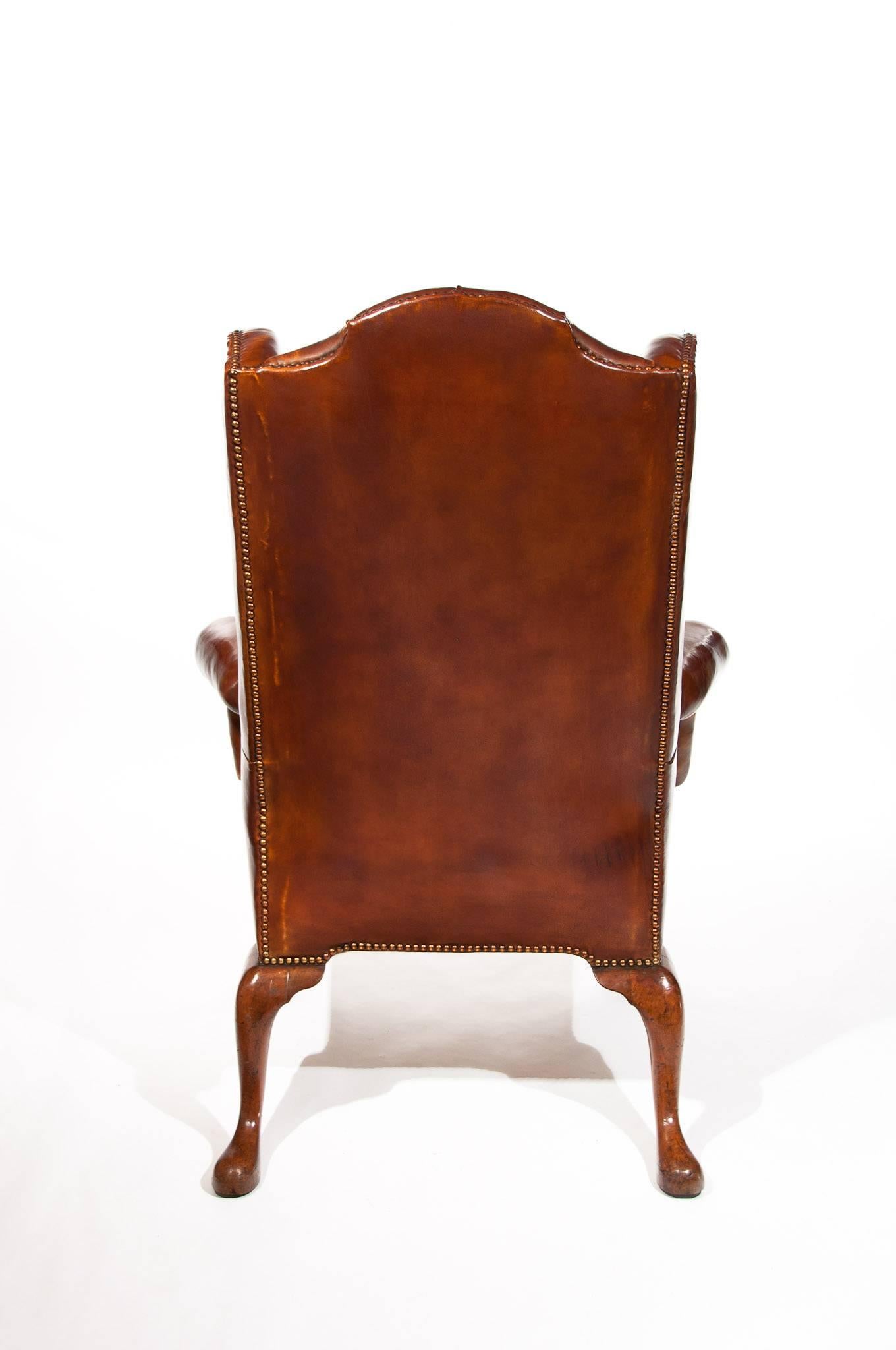 Exceptional 19th Century Walnut Leather Wing Back Armchair 5