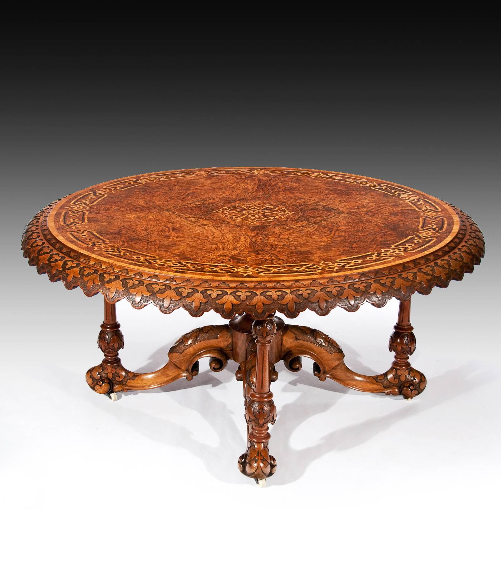 English Magnificent and Large Victorian Burr Walnut Centre Table