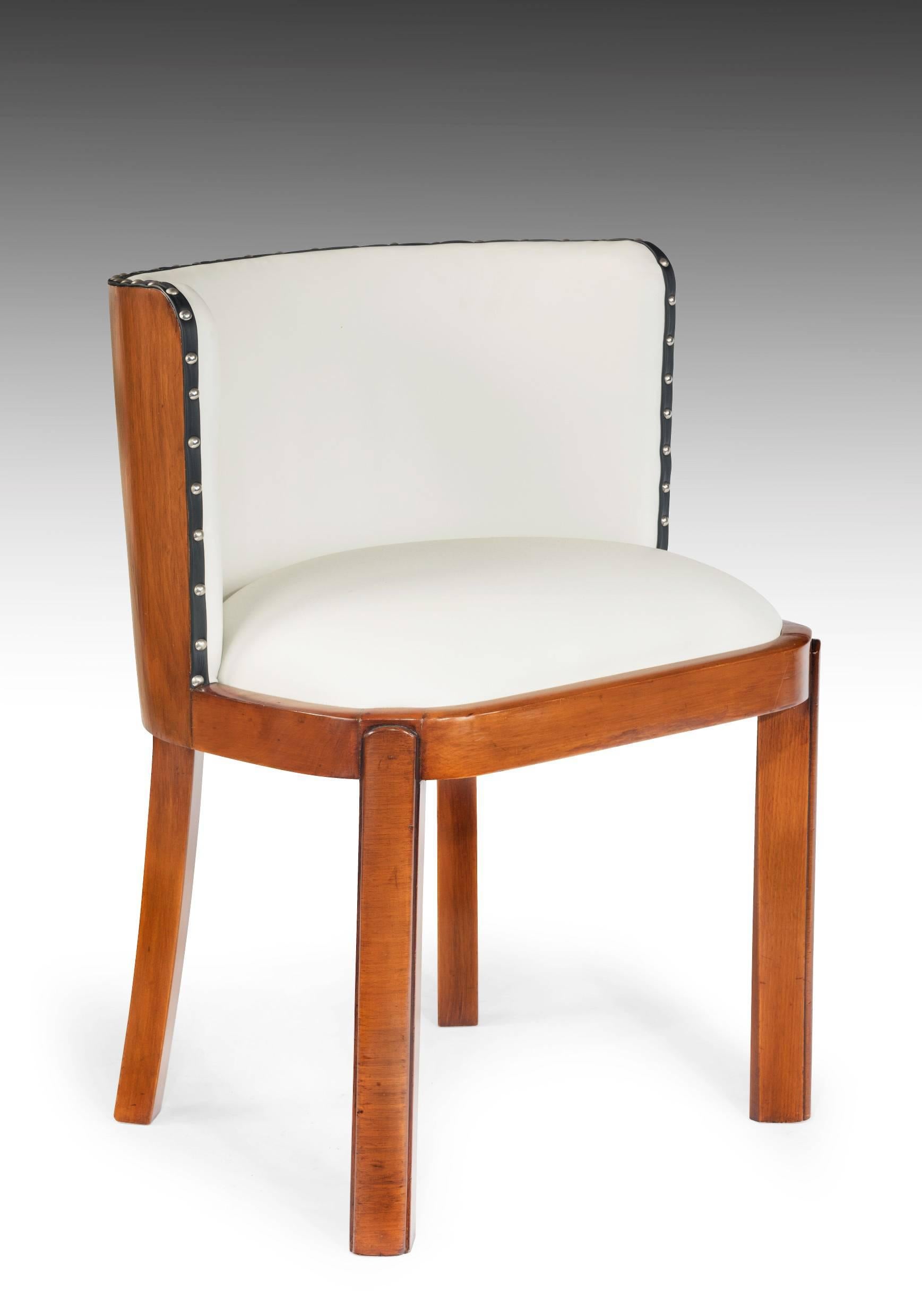 Mid-20th Century Set of Four Walnut and Leather Art Deco Chairs