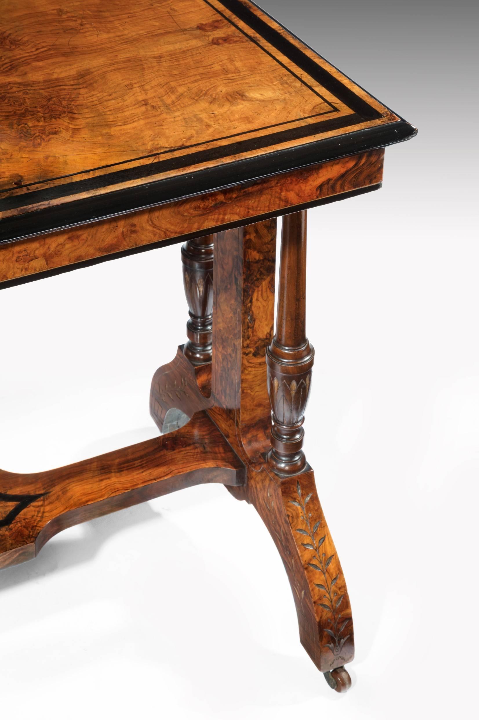 Victorian Quality Antique Walnut and Ebony Inlaid Table