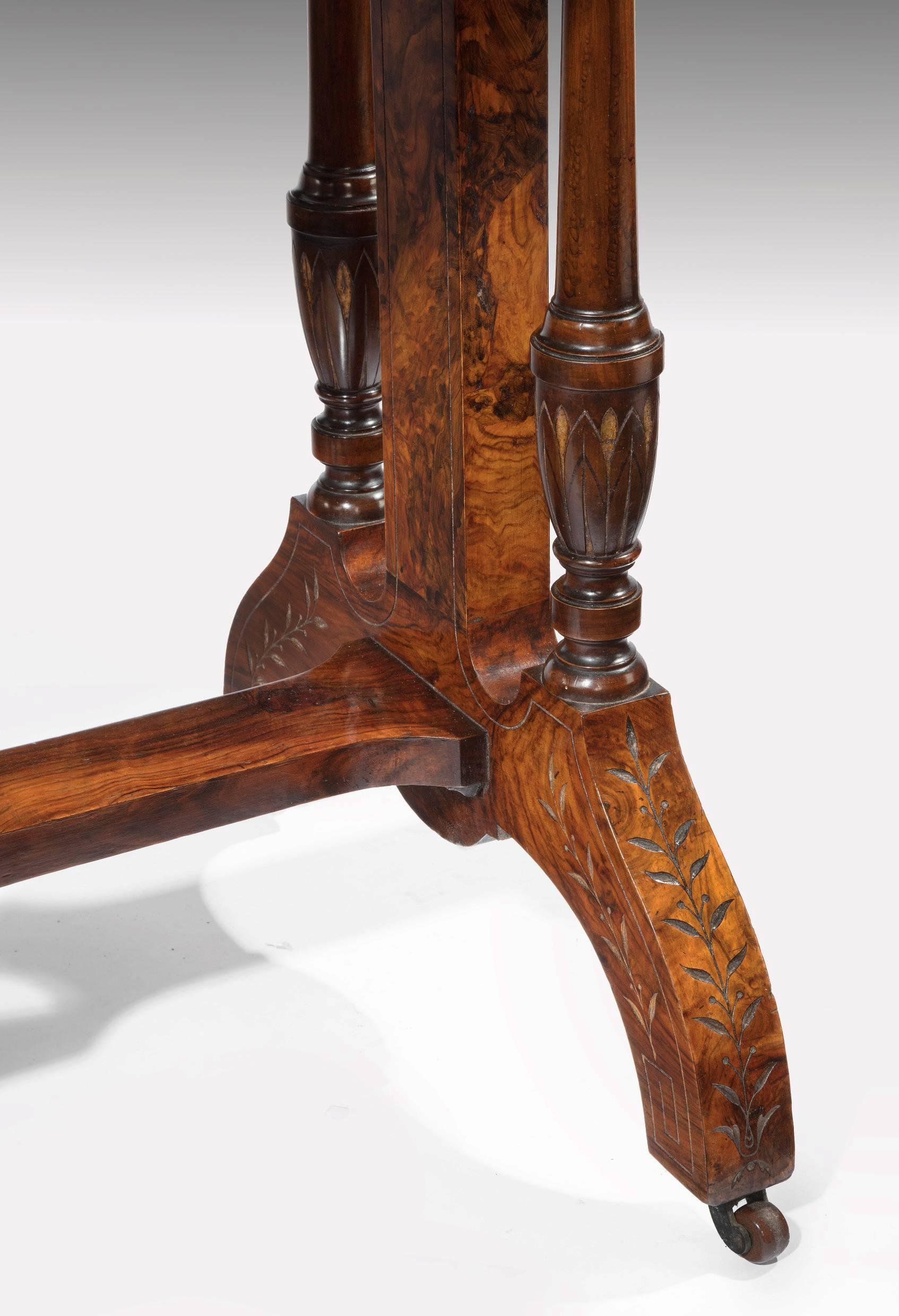 Hand-Carved Quality Antique Walnut and Ebony Inlaid Table