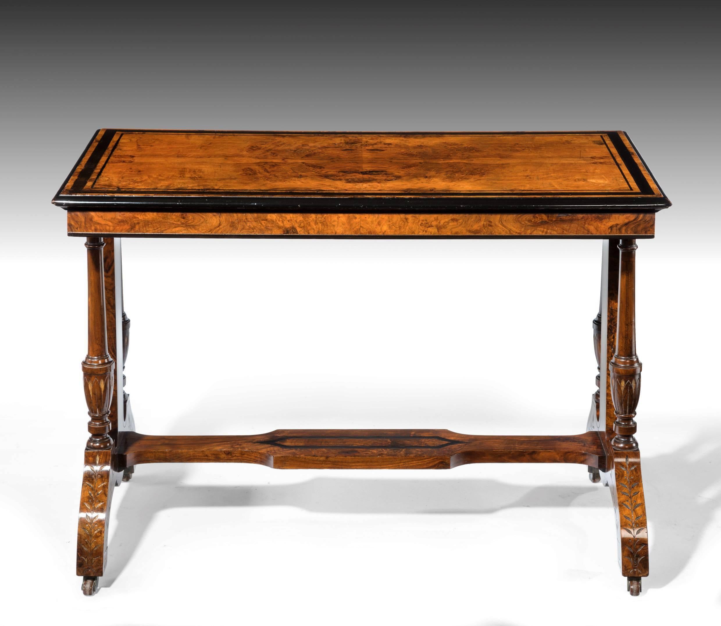19th Century Quality Antique Walnut and Ebony Inlaid Table