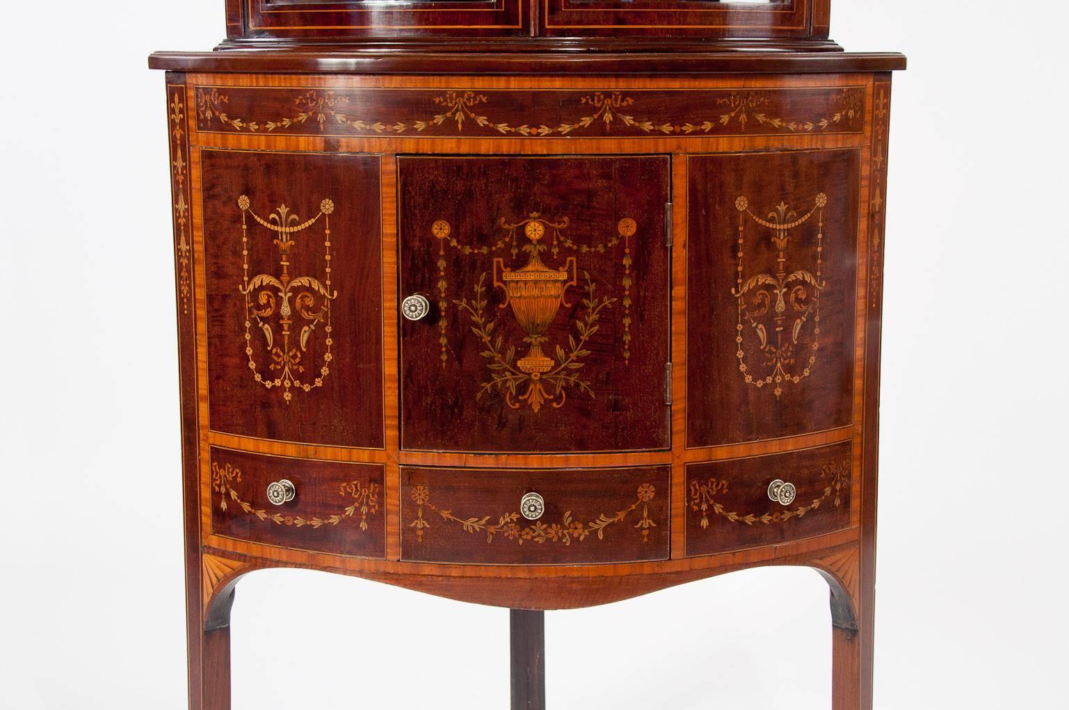 Marquetry Antique Bowfront Inlaid Corner Cabinet