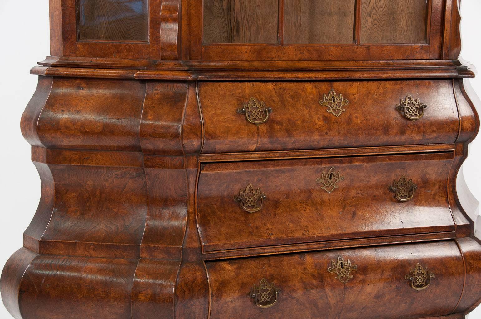 Dutch Colonial Antique Dutch Burr Elm Bombay Display Cabinet