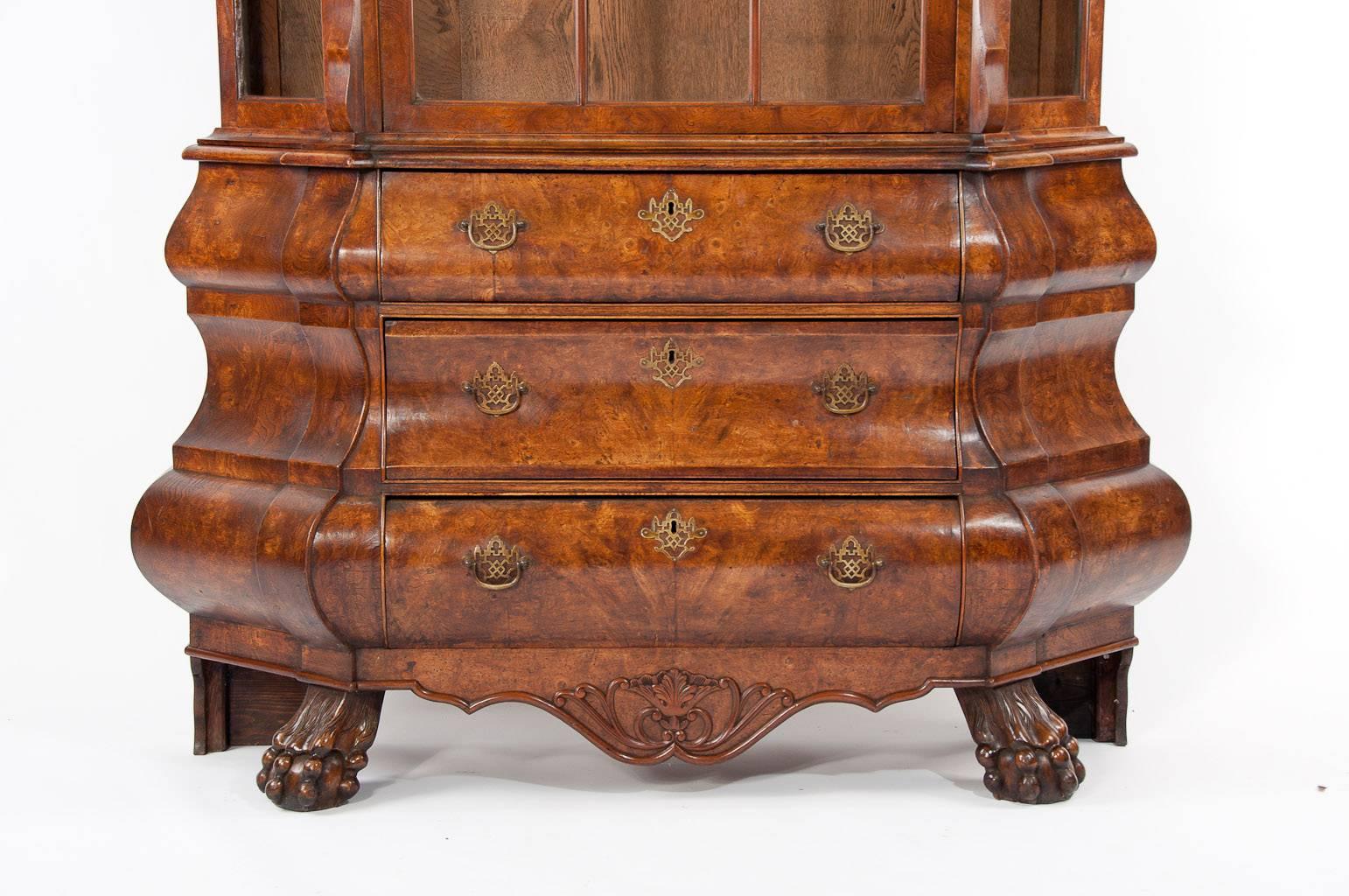 Late 19th Century Antique Dutch Burr Elm Bombay Display Cabinet