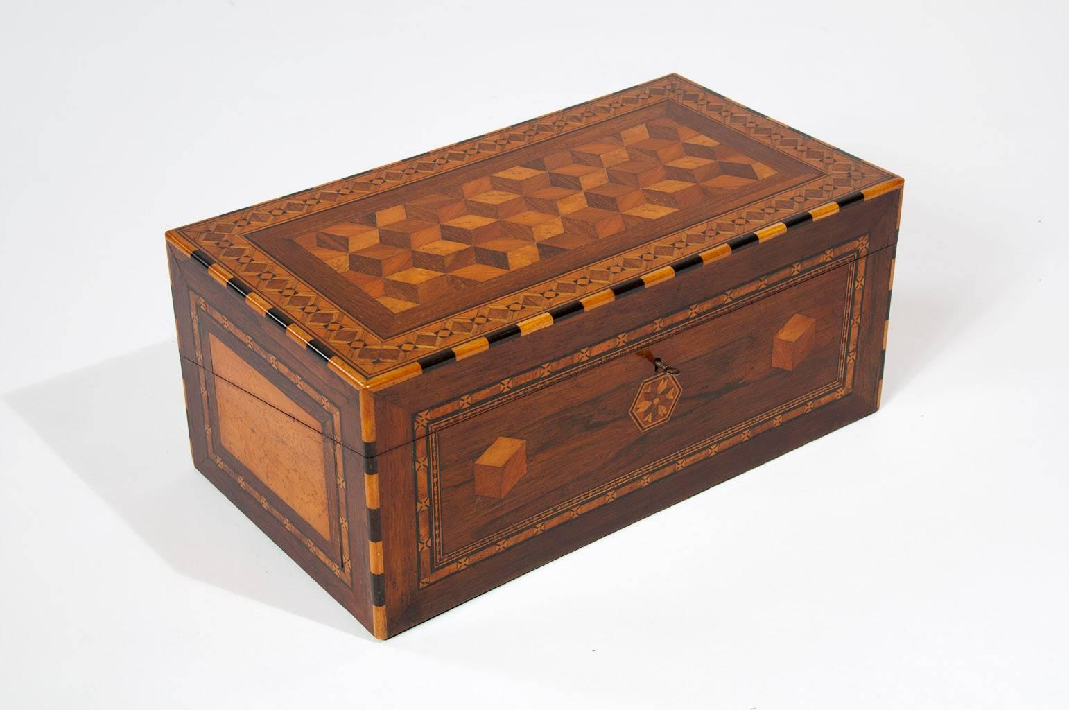 High Victorian Exceptional 19th Century Geometric Parquetry Writing Slope