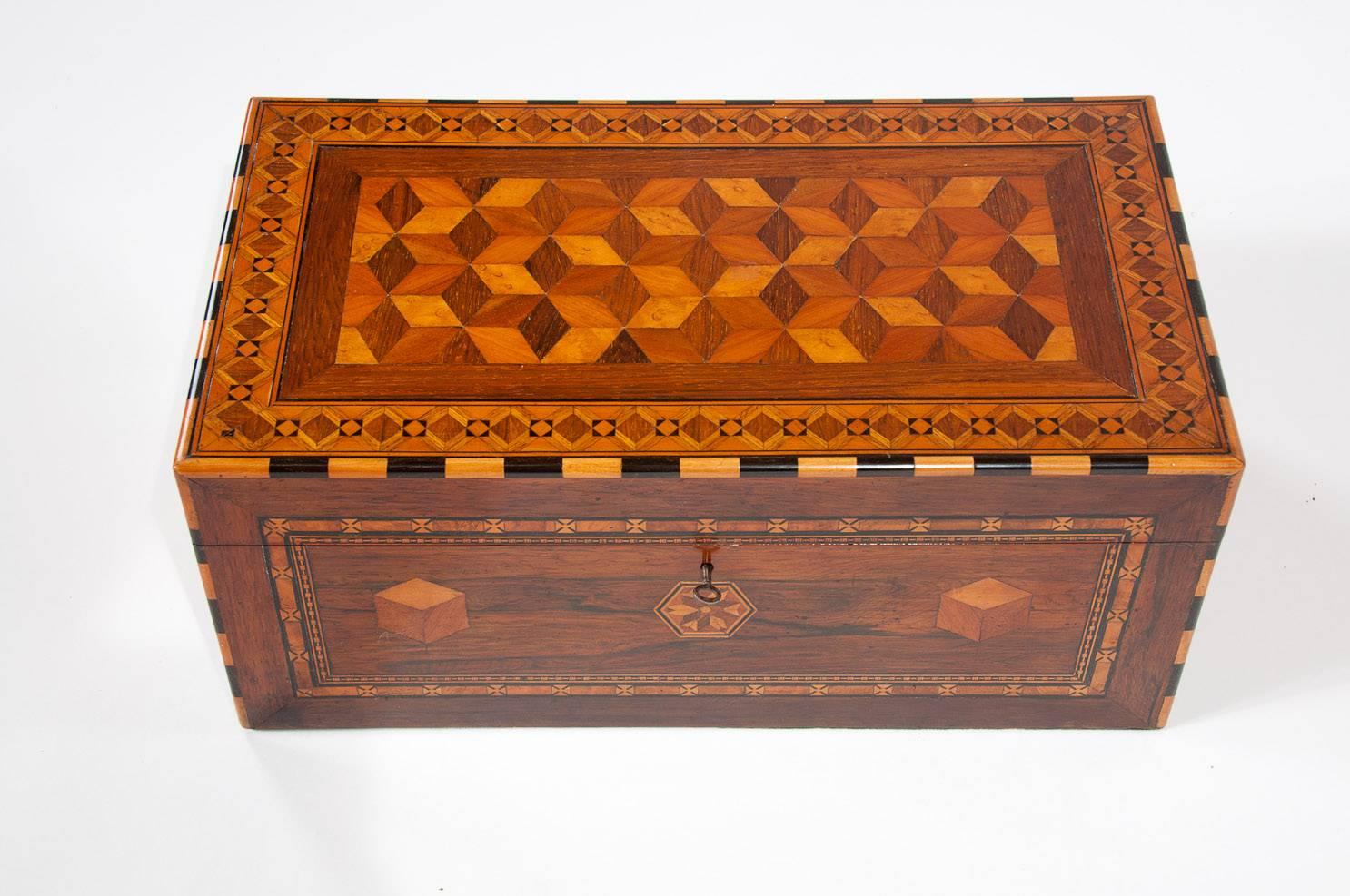 English Exceptional 19th Century Geometric Parquetry Writing Slope