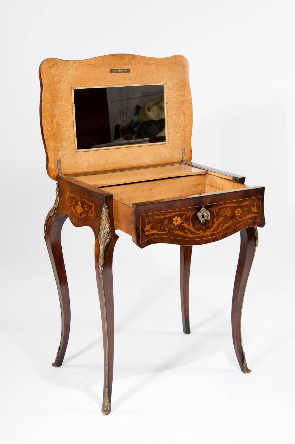 Exceptional French 19th Century Marquetry Dressing Table 2