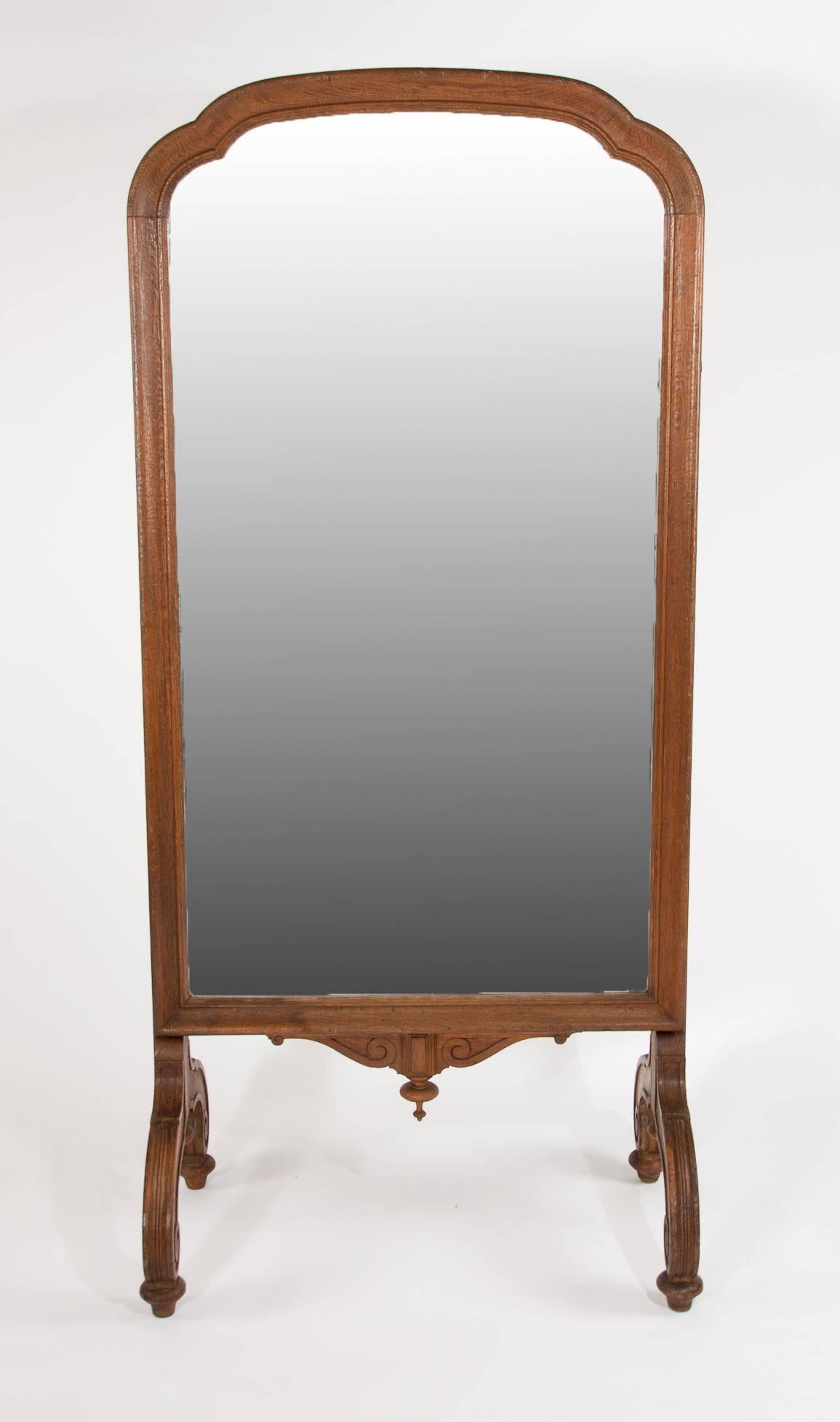 Rare Large French Double Sided Oak Cheval Mirror 2