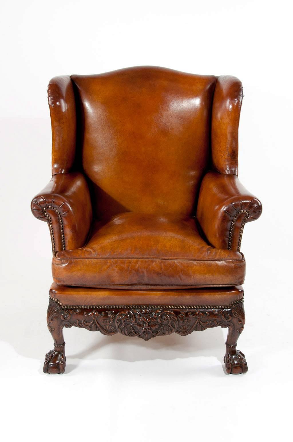 Superb Quality 19th Century Leather Wing Armchair 1