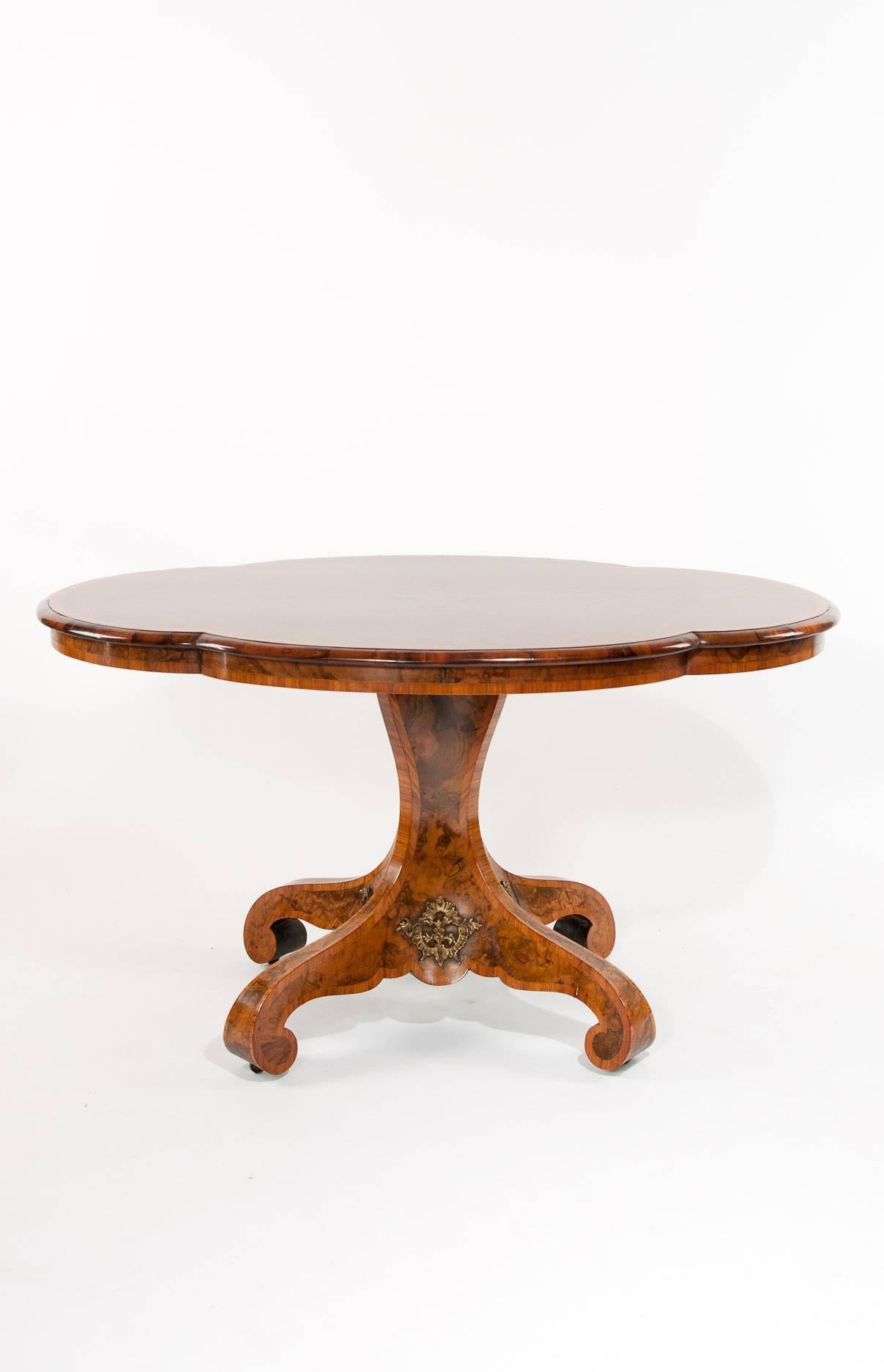Victorian 19th Century Burr Walnut Shaped Center Table