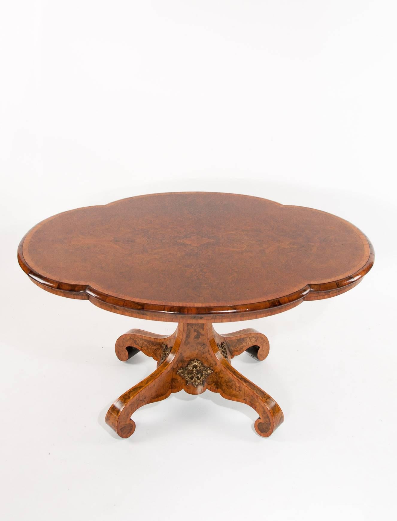 English 19th Century Burr Walnut Shaped Center Table