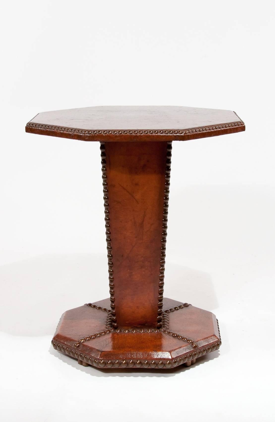 Art Deco French Leather Side Table In Excellent Condition In Benington, Herts