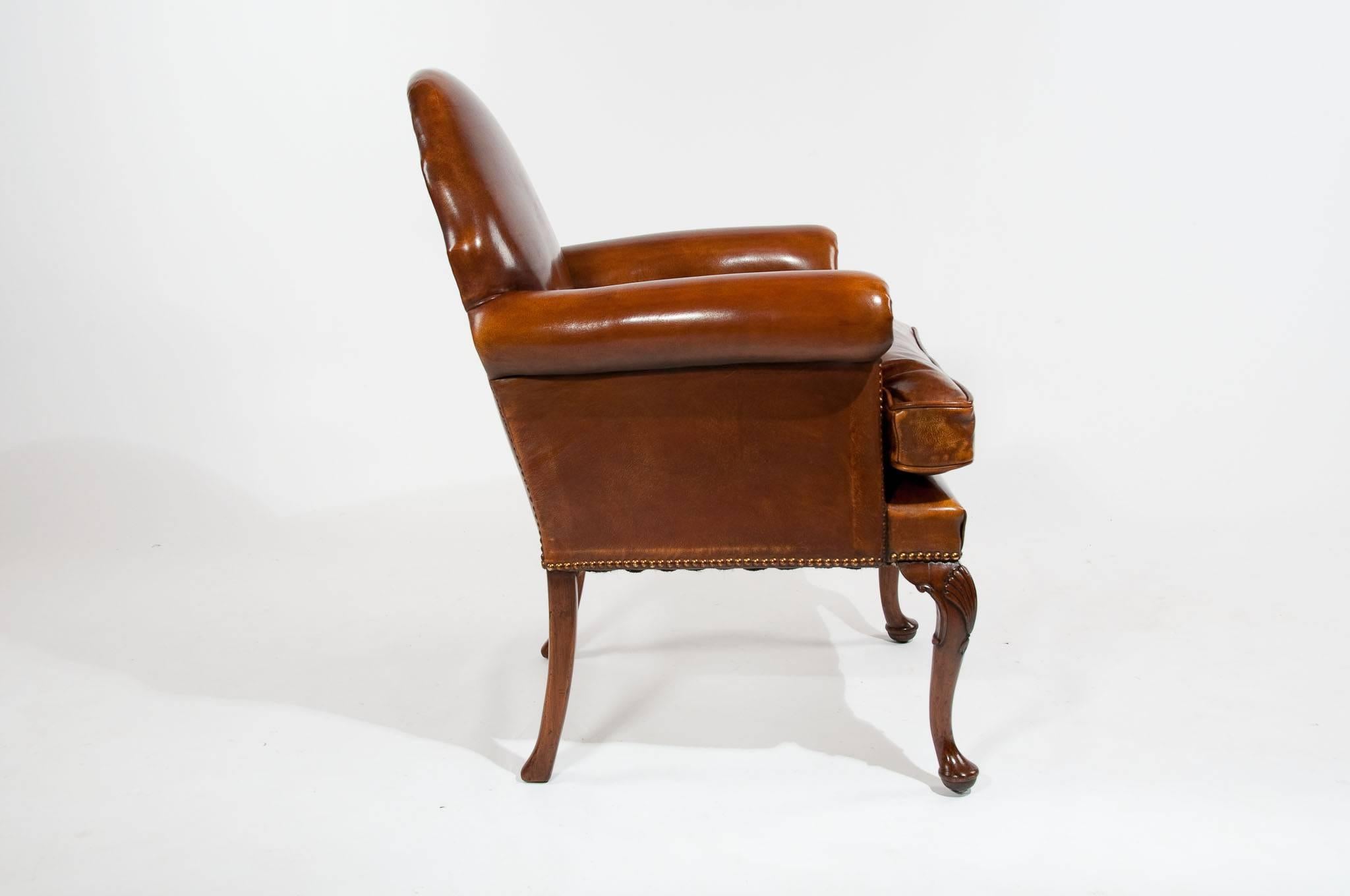 Quality Antique Leather Walnut Armchair 2