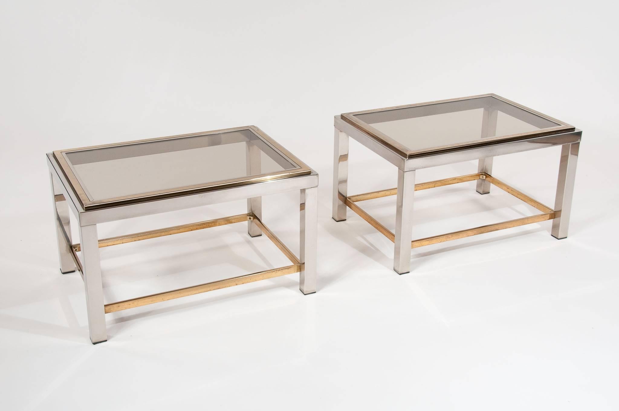 Pair of Chrome and Brass Tables Willy Rizzo 4