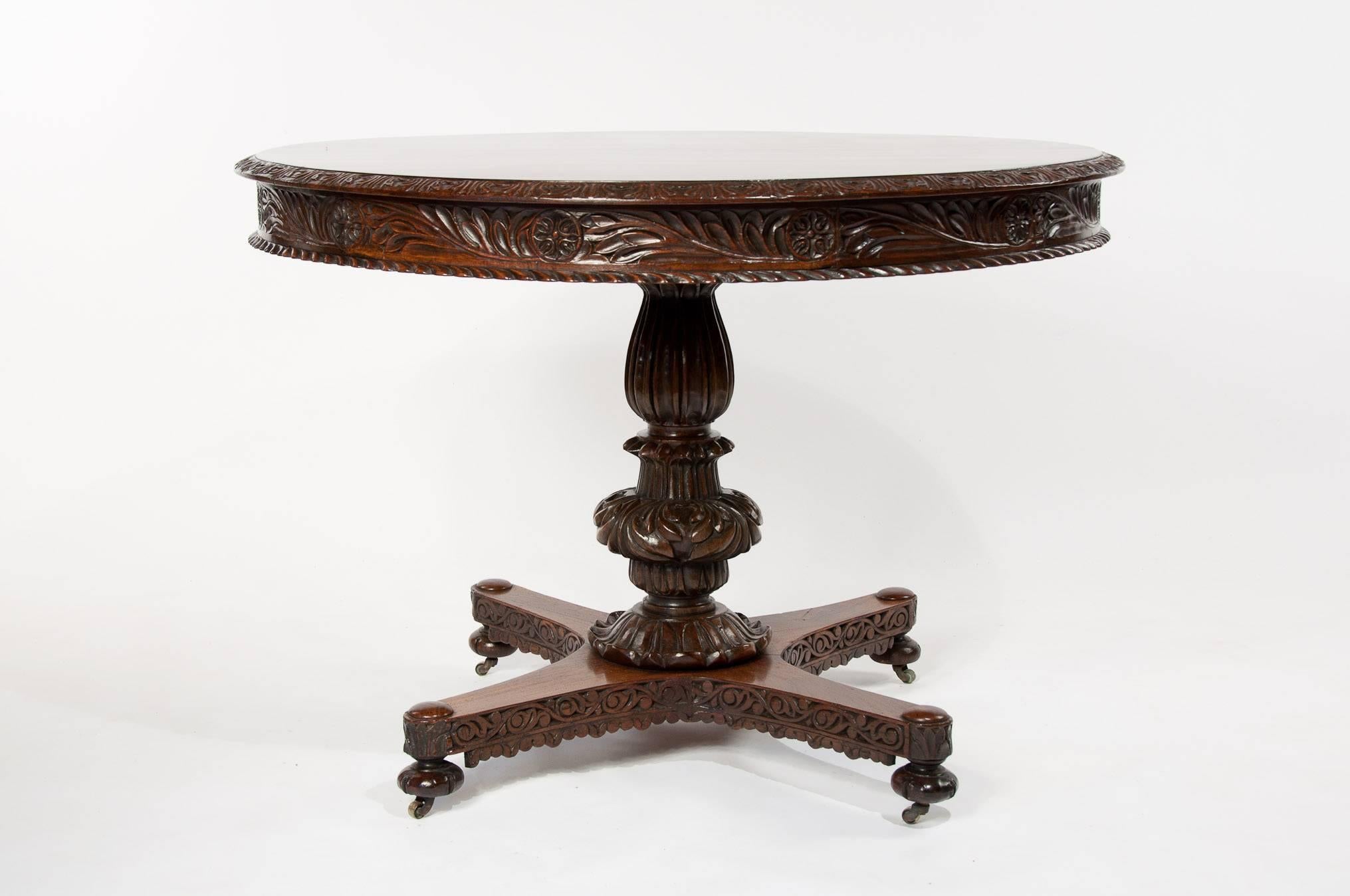 Fine 19th Century Anglo-Indian Rosewood Carved Table In Excellent Condition In Benington, Herts