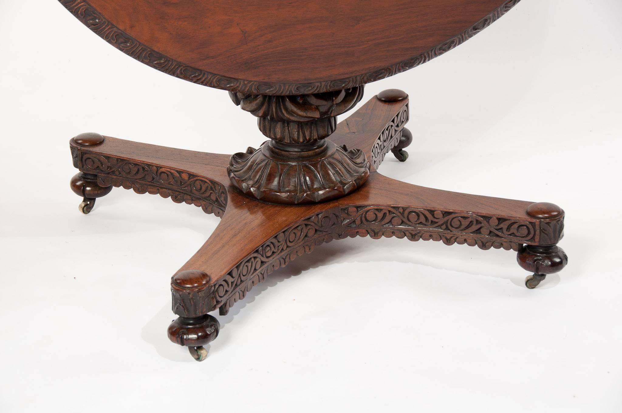Mid-19th Century Fine 19th Century Anglo-Indian Rosewood Carved Table