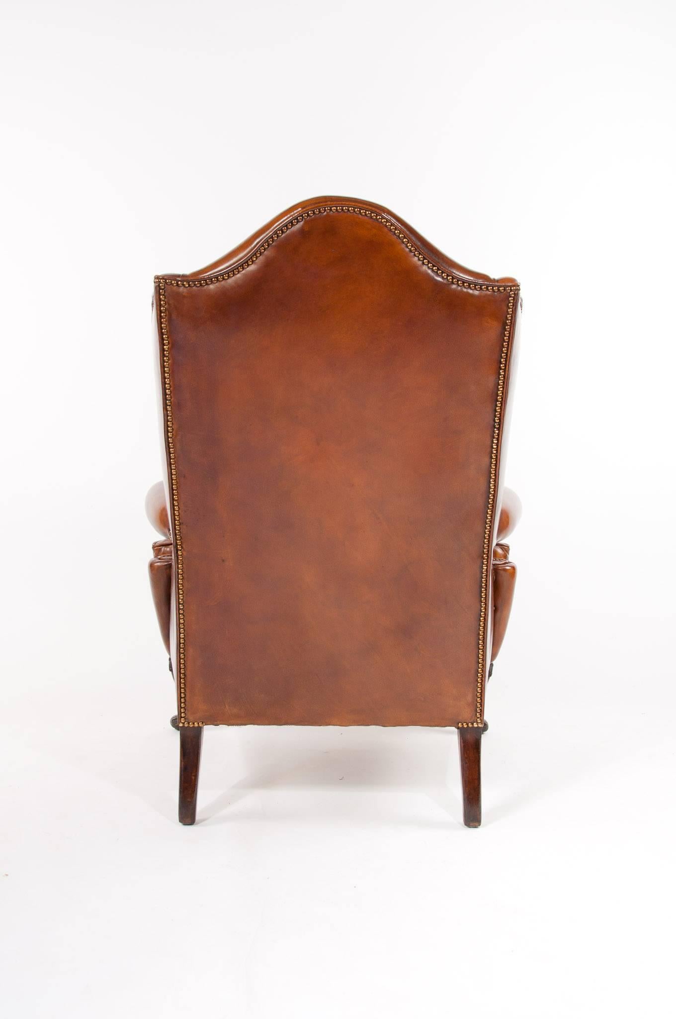 Superb Antique Walnut Leather Wingback Armchair, Mid-19th Century 3