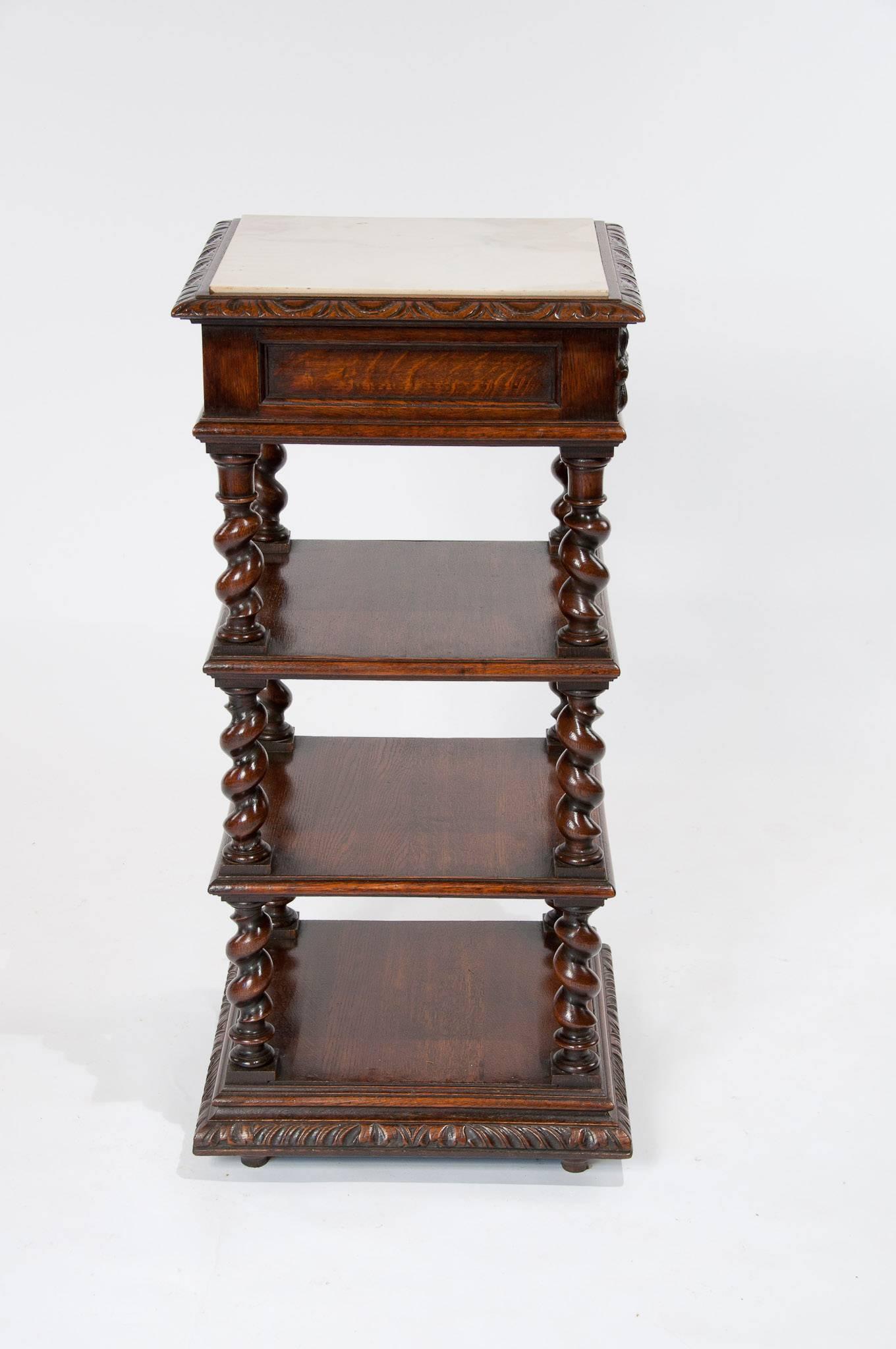 19th Century Oak Marble Topped Whatnot 1