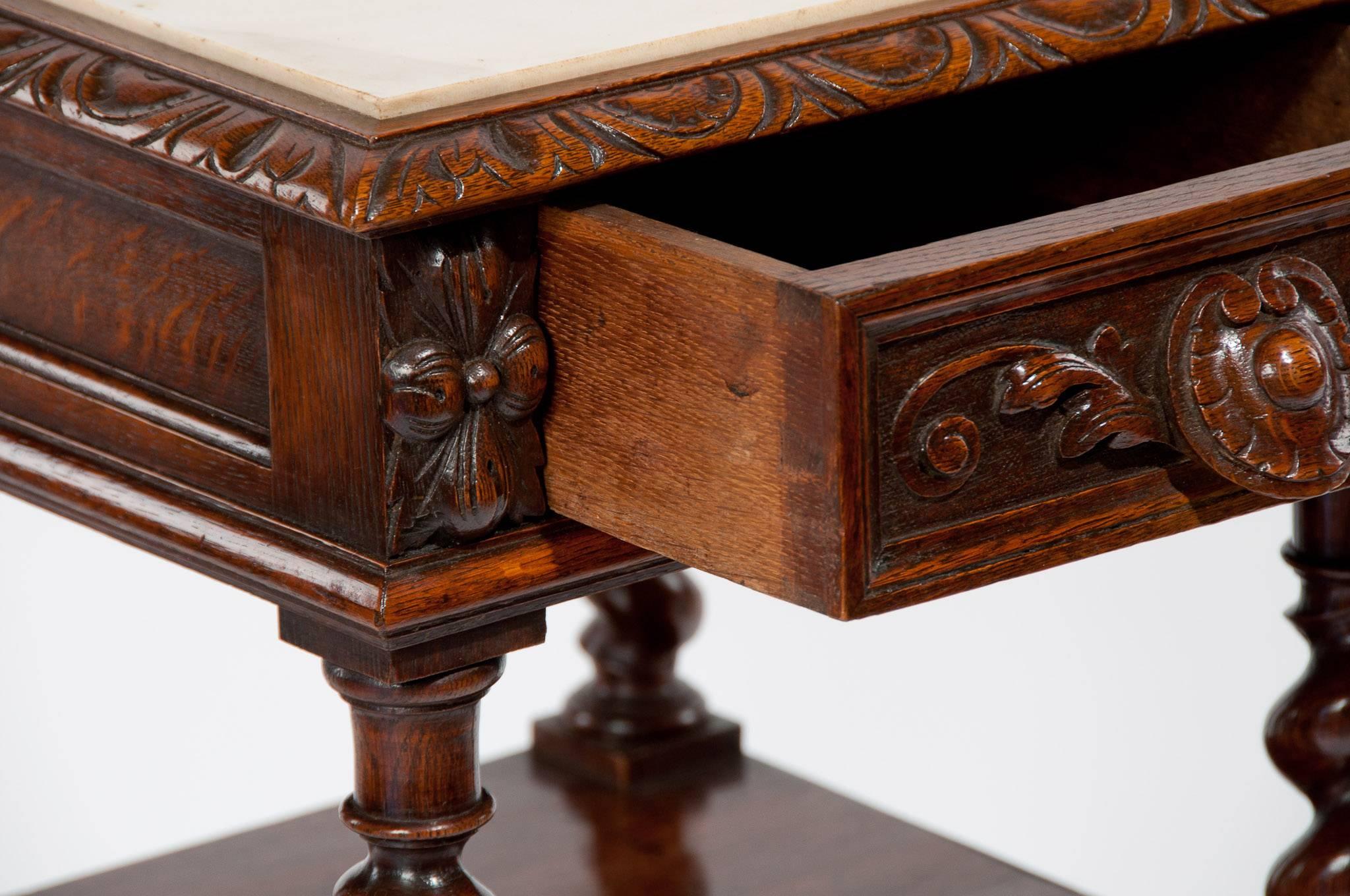 English 19th Century Oak Marble Topped Whatnot