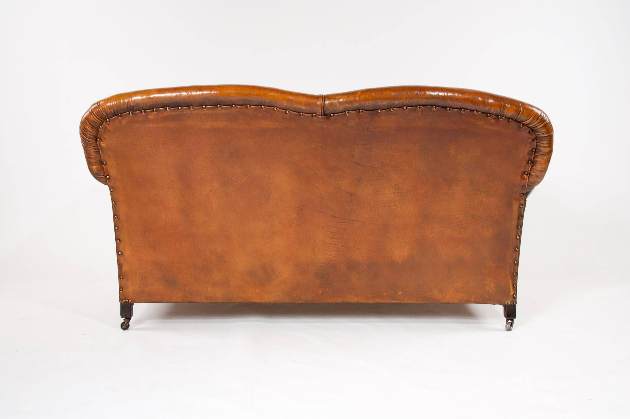 Quality Edwardian Drop Arm Tan Leather Sofa 3