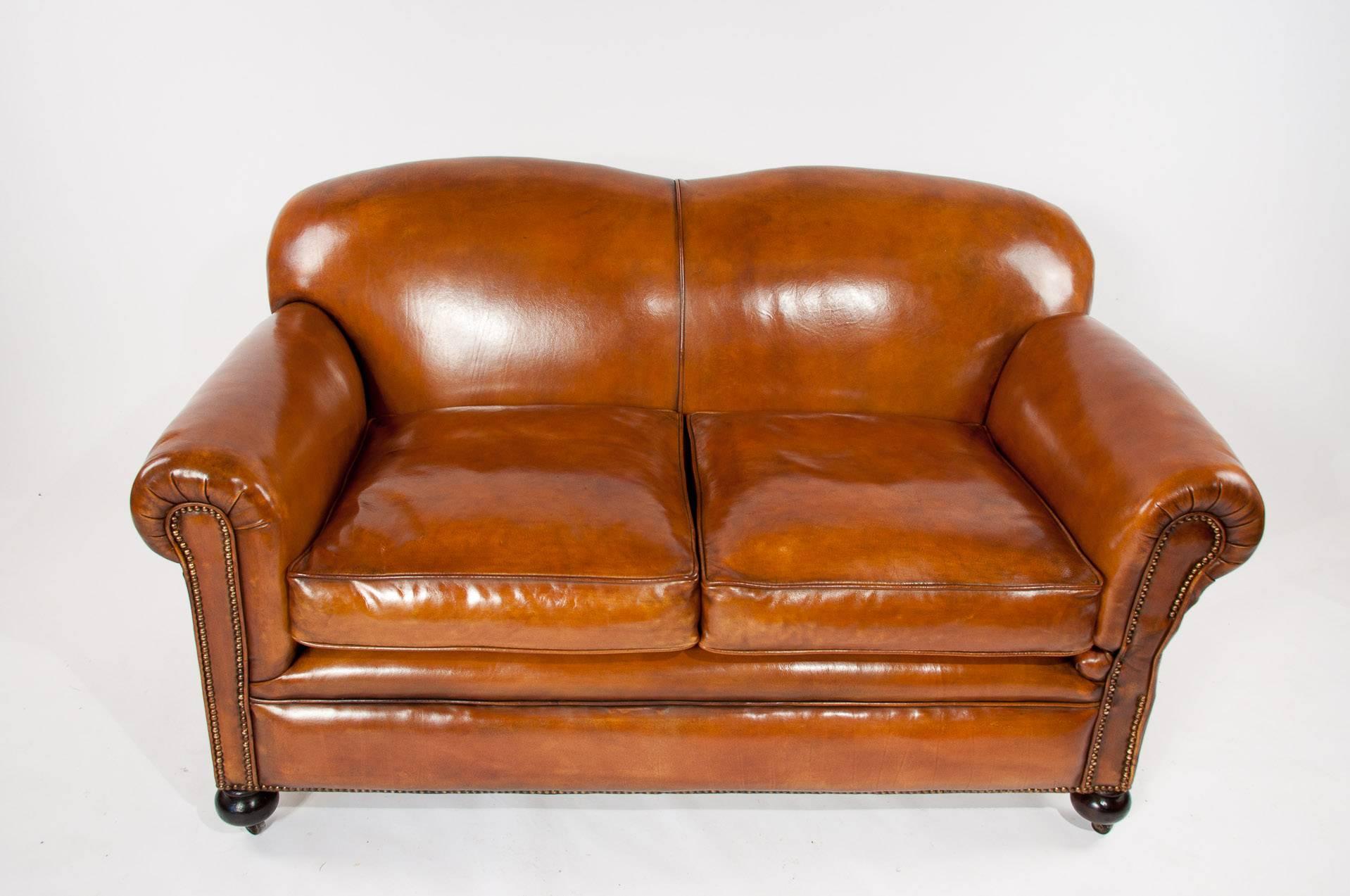 Quality Edwardian Drop Arm Tan Leather Sofa 1