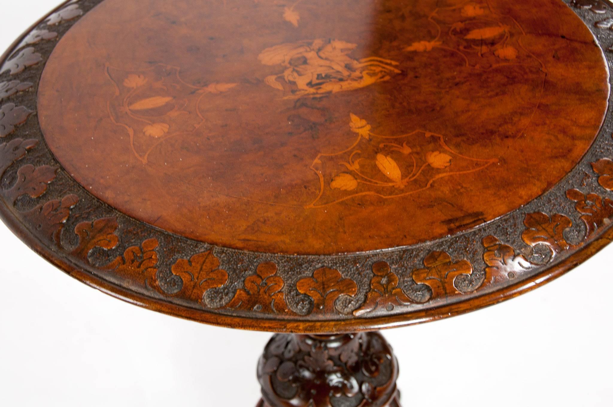 Quality Irish Victorian Inlaid Walnut Tripod Occasional Table 4