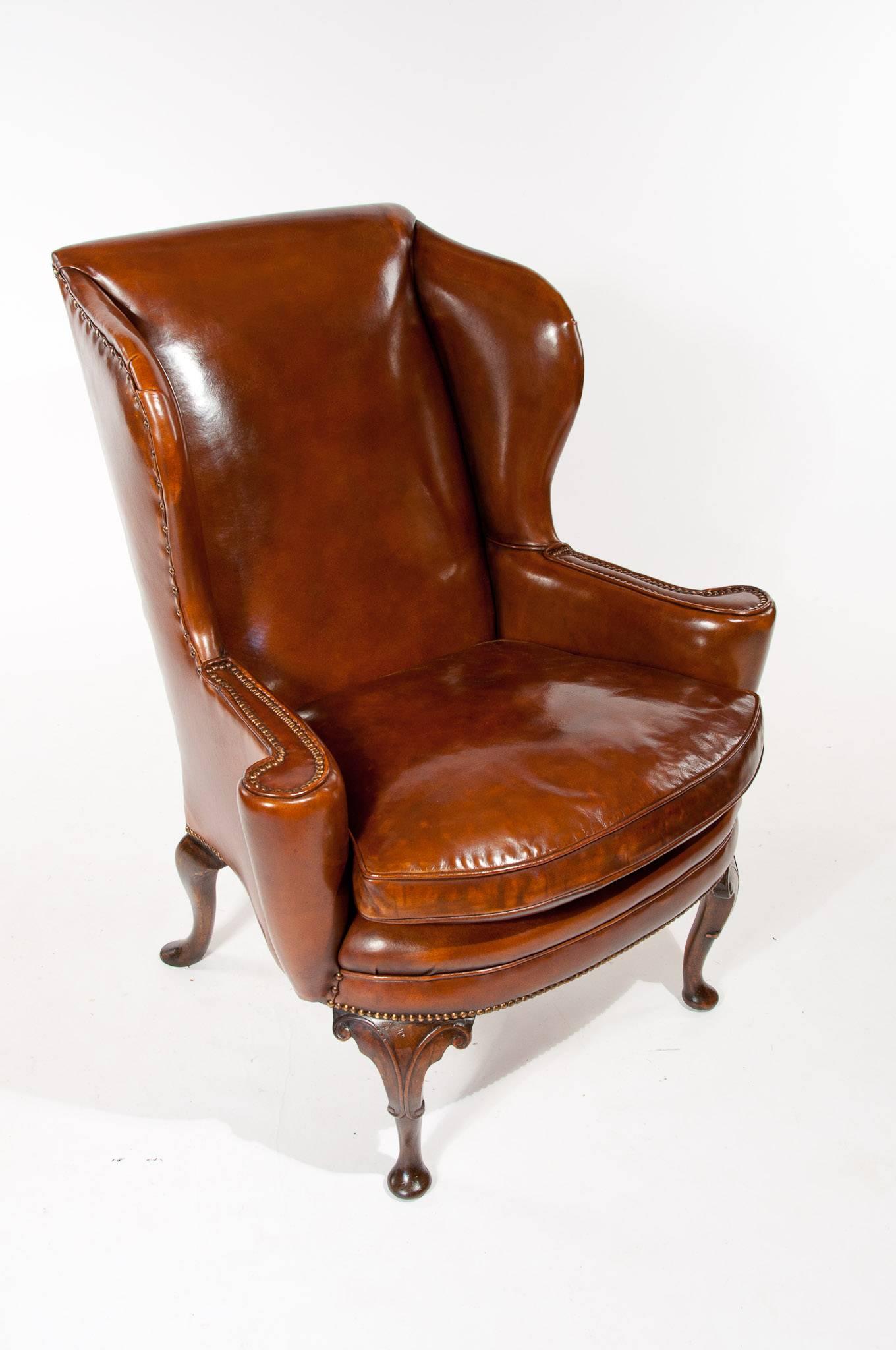 George I Superb Quality 19th Century Antique Leather Wing Chair