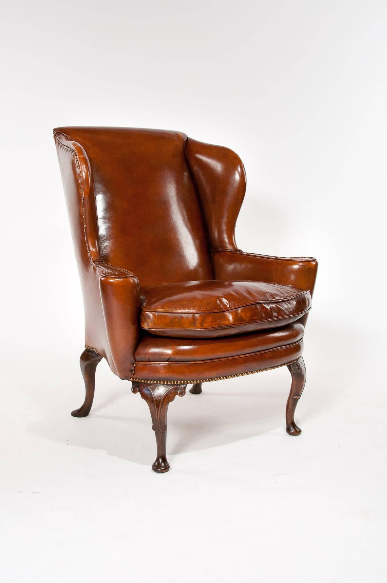 Superb Quality 19th Century Antique Leather Wing Chair In Excellent Condition In Benington, Herts