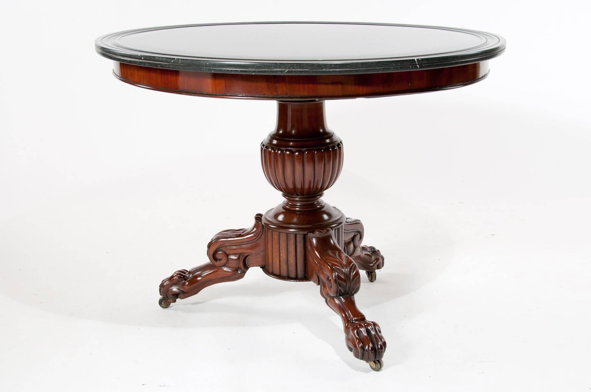 French Quality Antique Mahogany Marble-Top Gueridon