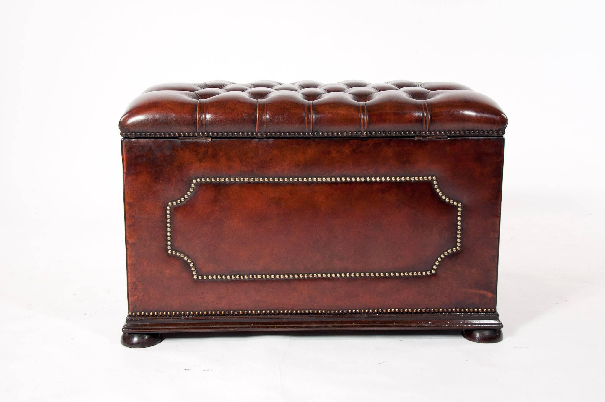 Antique Leather Upholstered Ottoman 1