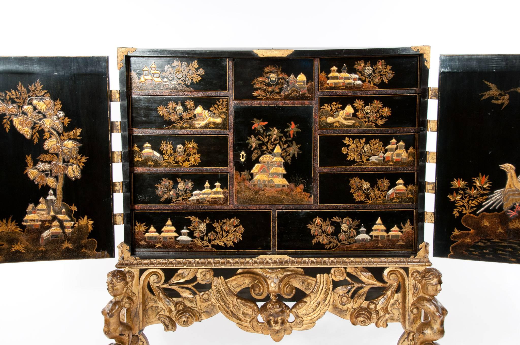 Magnificent 17th Century Japanned Collectors Cabinet on Stand 2