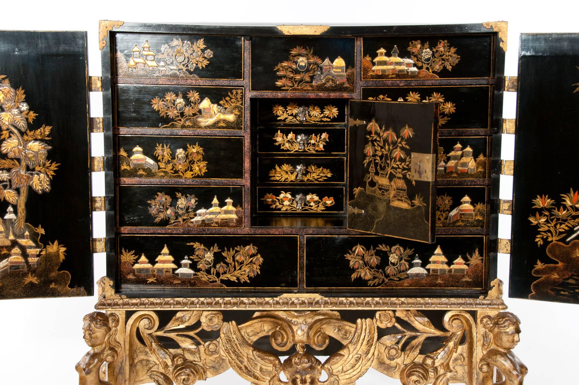 Magnificent 17th Century Japanned Collectors Cabinet on Stand 3
