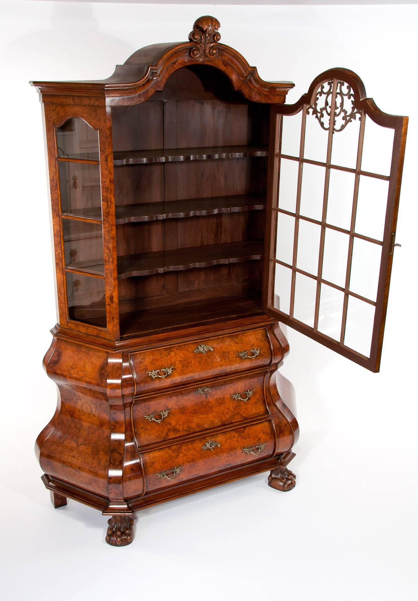 Dutch Colonial Quality Burr Walnut Bombay Display Cabinet