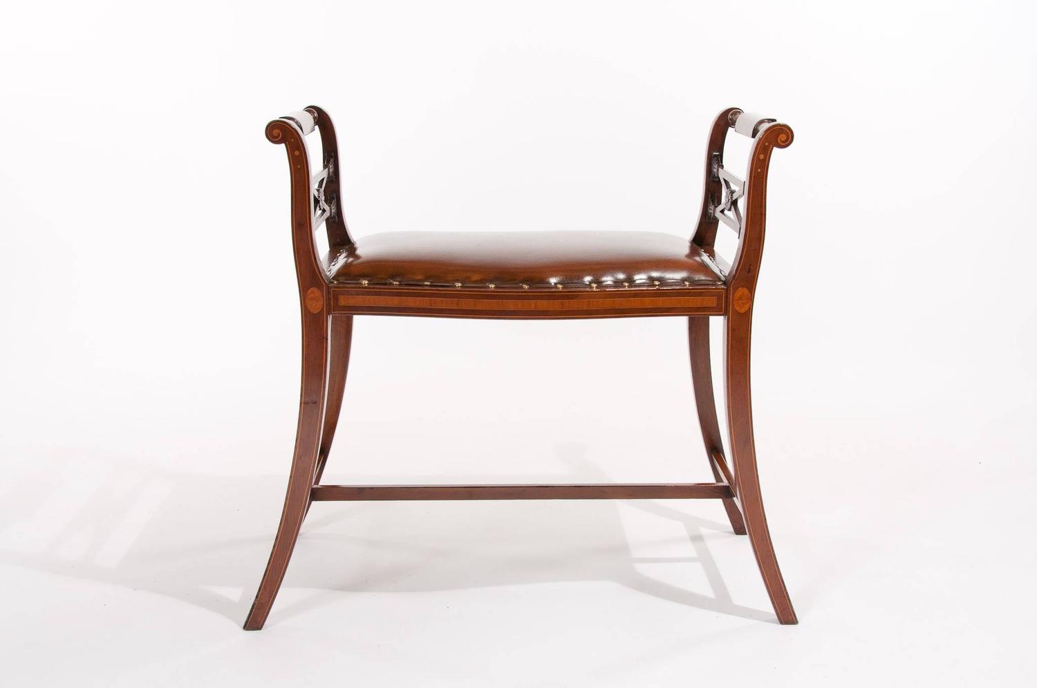 Elegant Edwardian Inlaid Leather Upholstered Window Seat