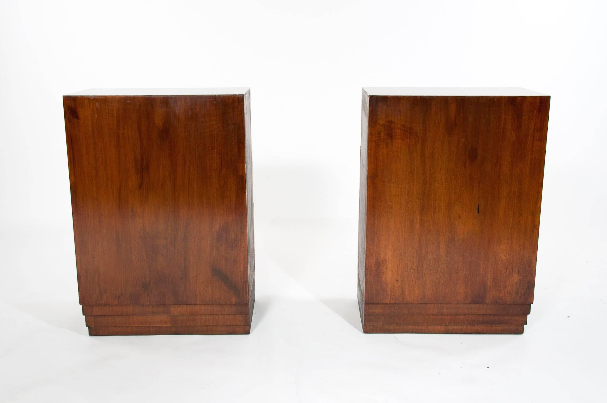 Walnut Pair of Stepped Art Deco Bedside Cabinets